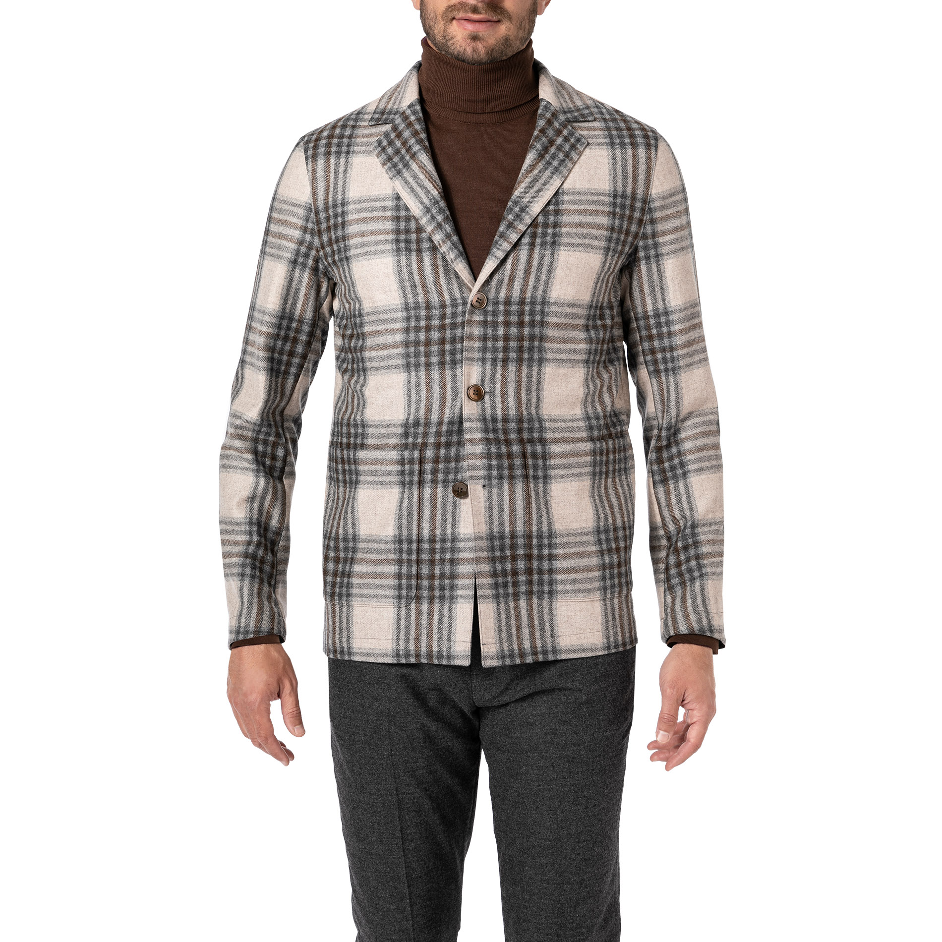 OSCAR JACOBSON Herren Sakko beige Wolle kariert
