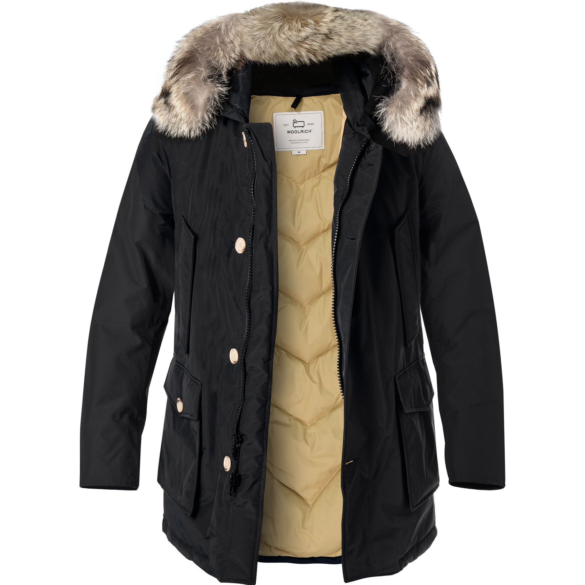 WOOLRICH Herren Daunenparka schwarz Baumwolle unifarben