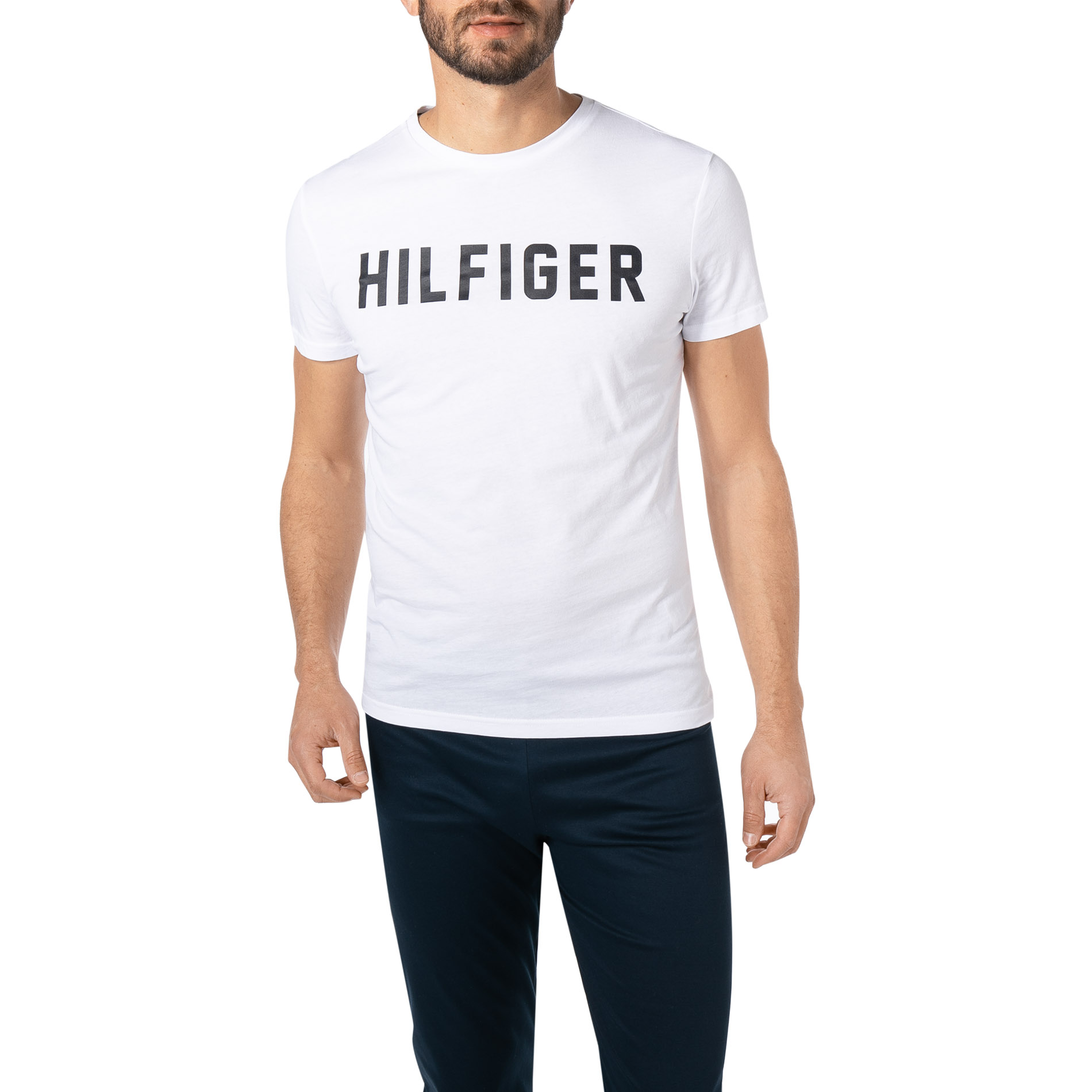 Tommy Hilfiger Herren T-Shirt Weiß Baumwolle & Mix Unifarben
