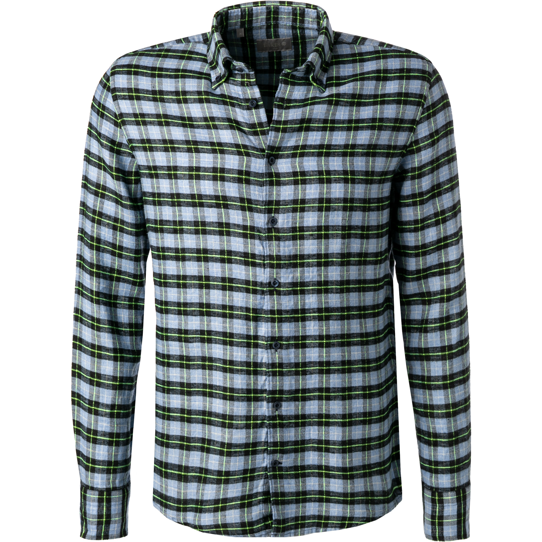 fakts Herren Hemd blau Flanell kariert Slim Fit