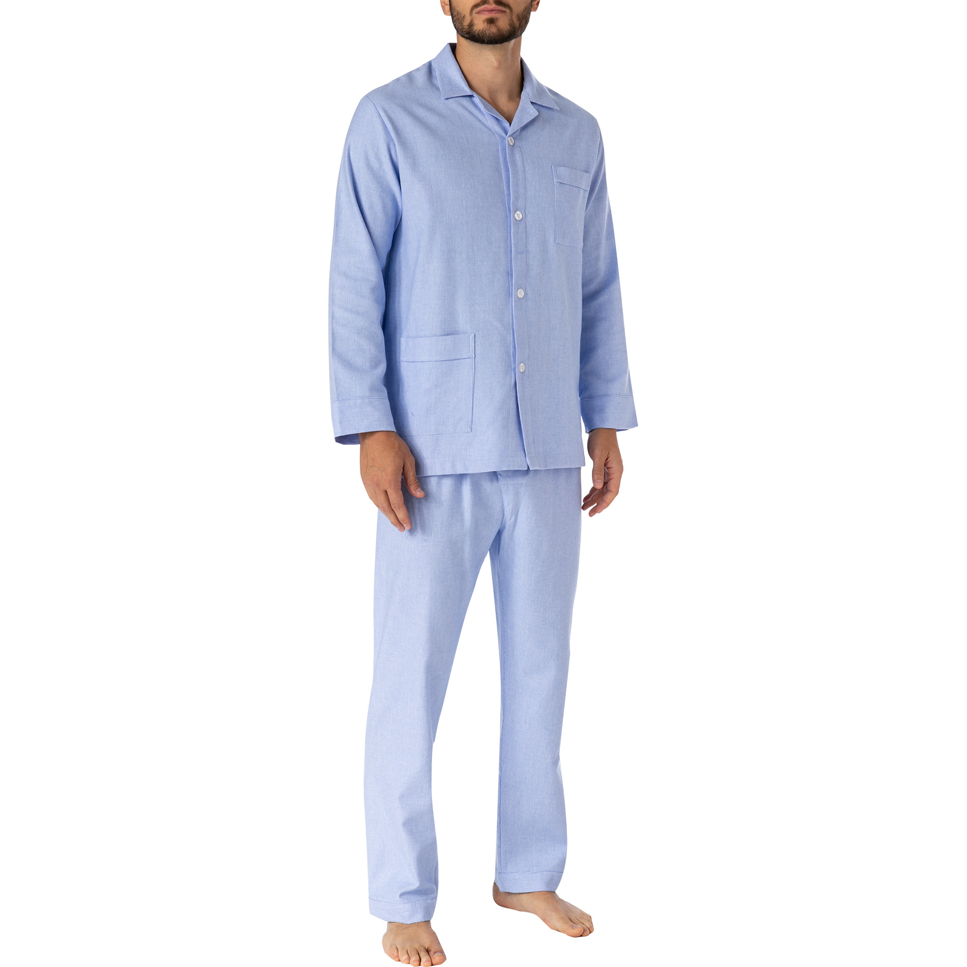 Novila Herren Pyjama blau Flanell kariert