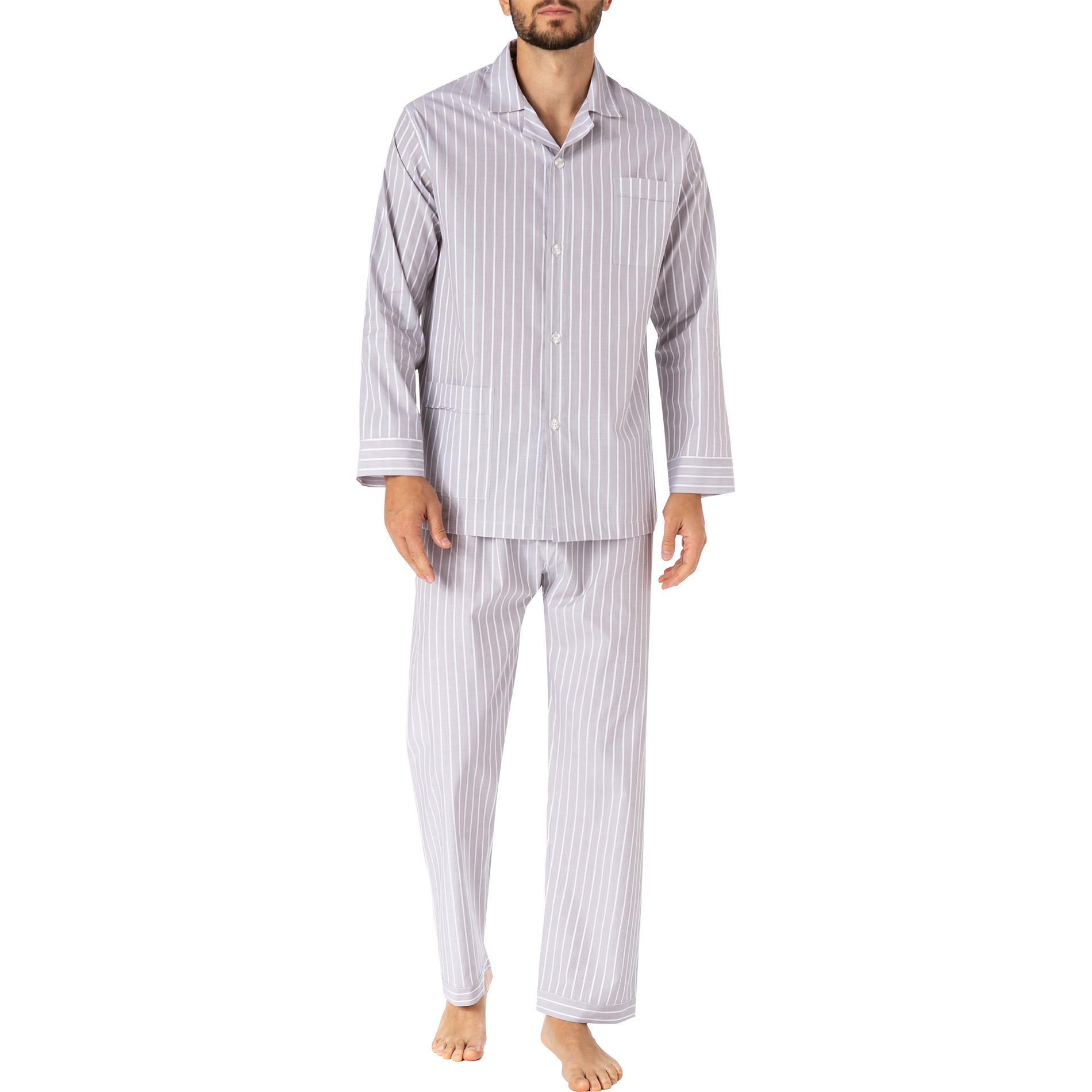 Novila Herren Pyjama beige Baumwolle gestreift