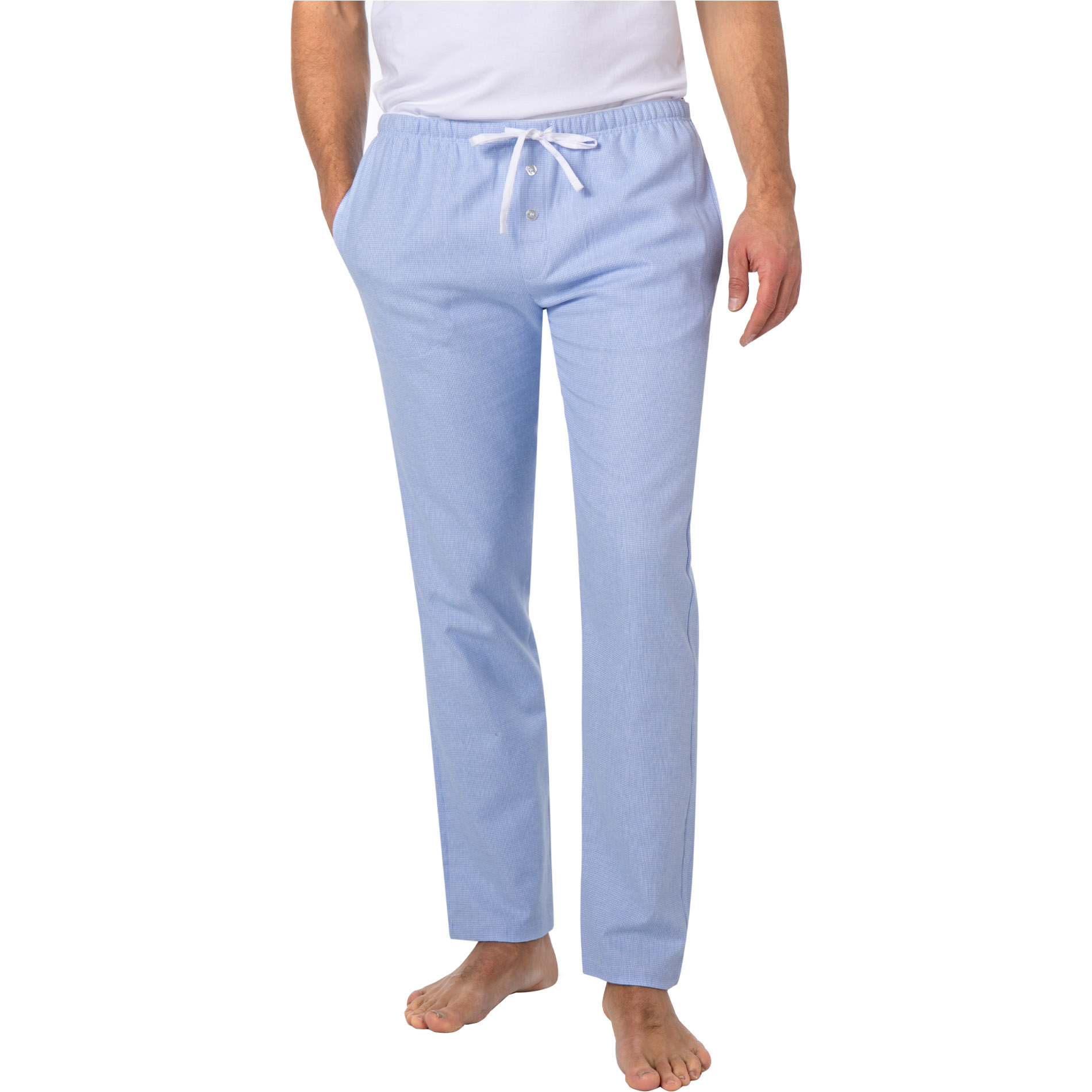 Novila Herren Pyjamahose blau Baumwolle unifarben
