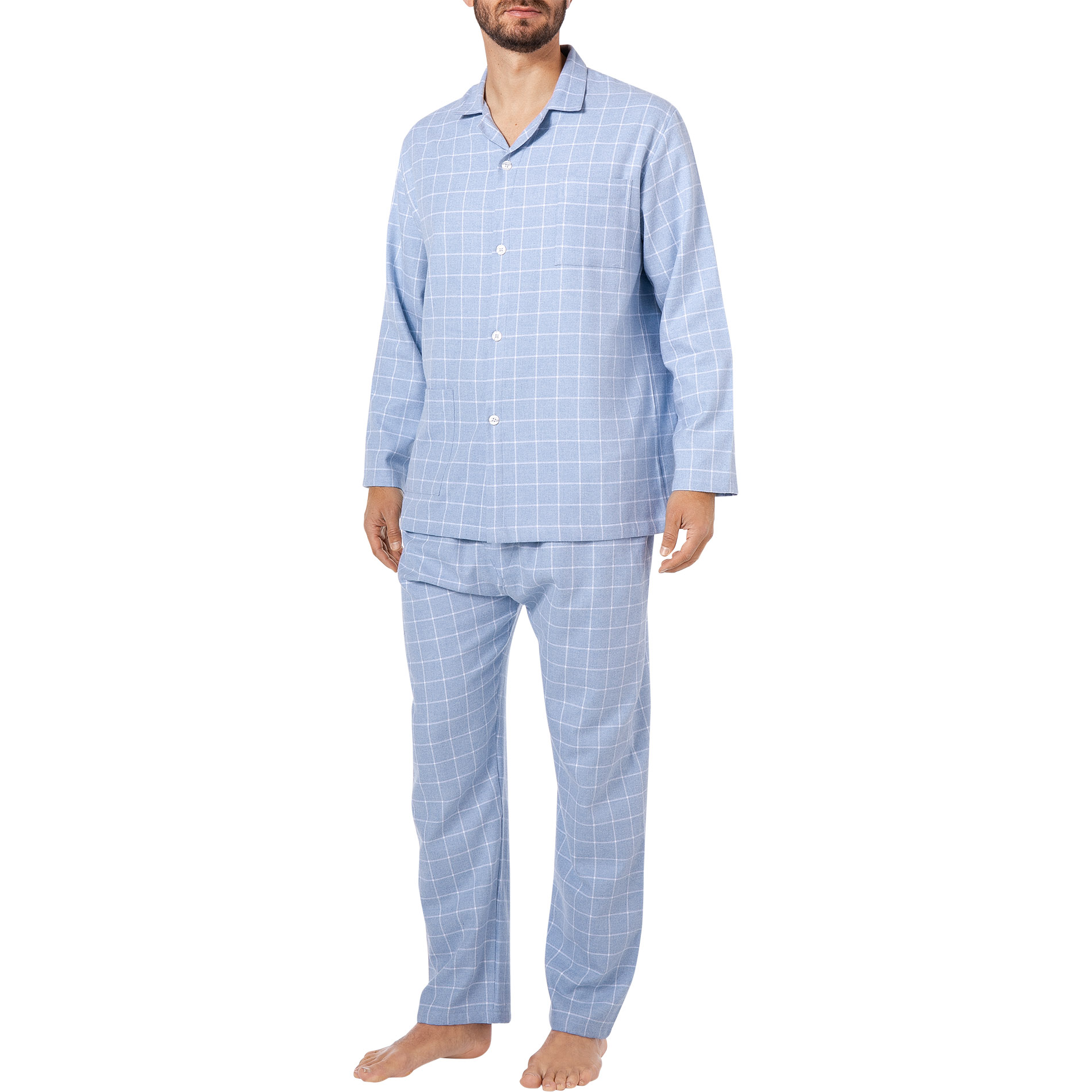 Novila Herren Pyjama blau Stoff kariert