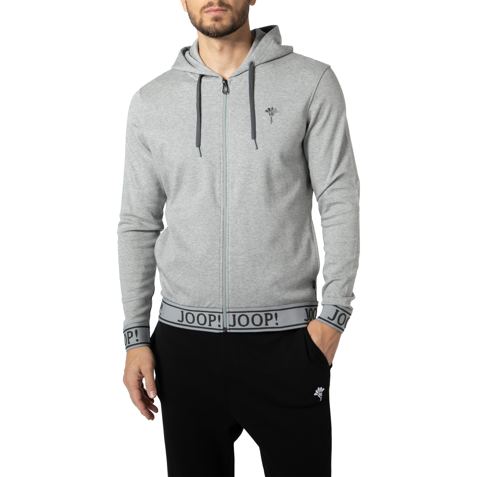 JOOP! Herren Sweatjacke grau Jersey-Baumwolle unifarben