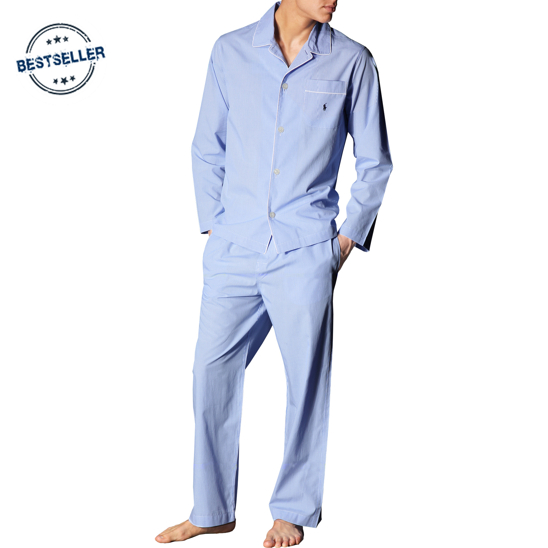 Polo Ralph Lauren Herren Pyjama Blau Baumwolle & Mix Kariert