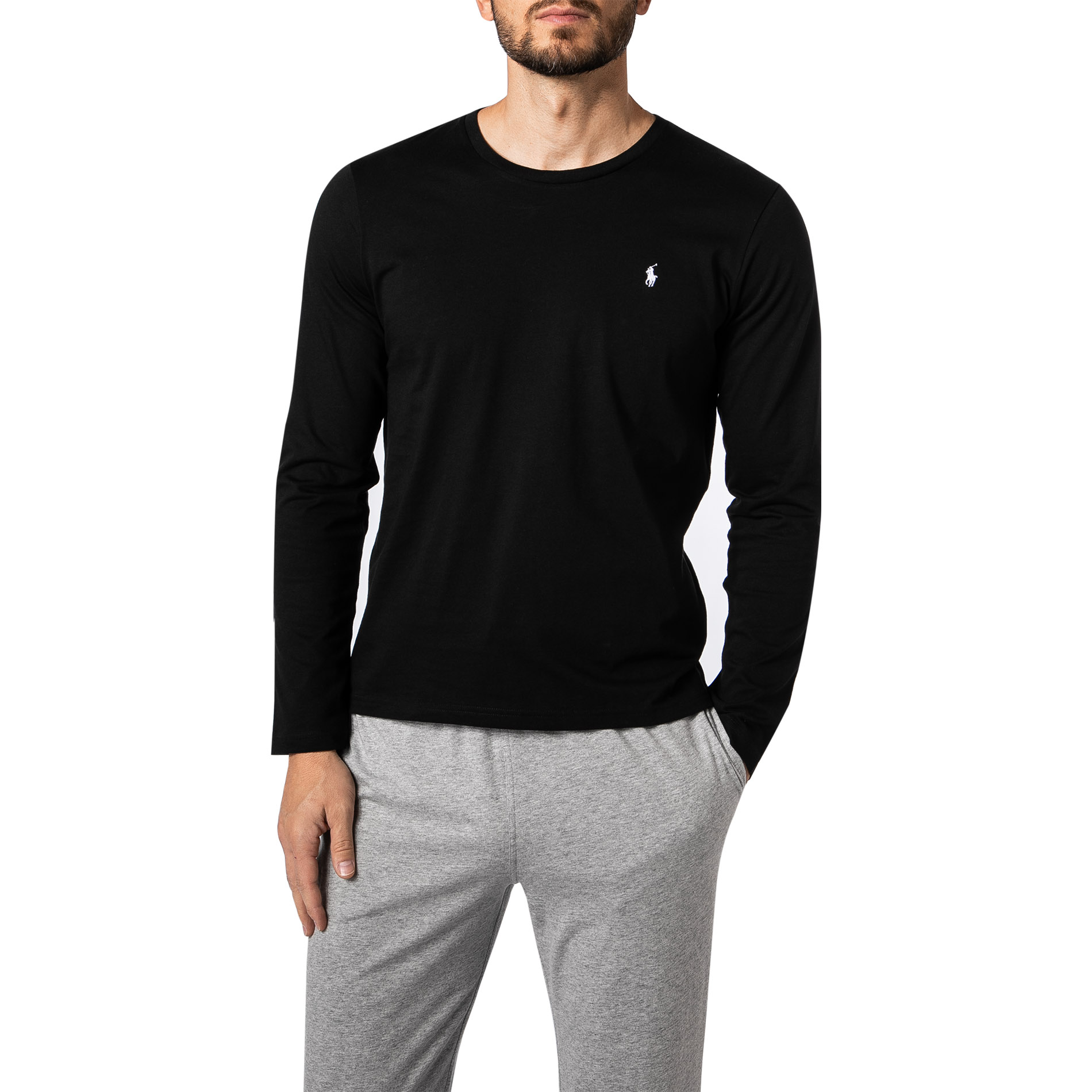 Polo Ralph Lauren Herren Longsleeve schwarz Jersey-Baumwolle unifarben