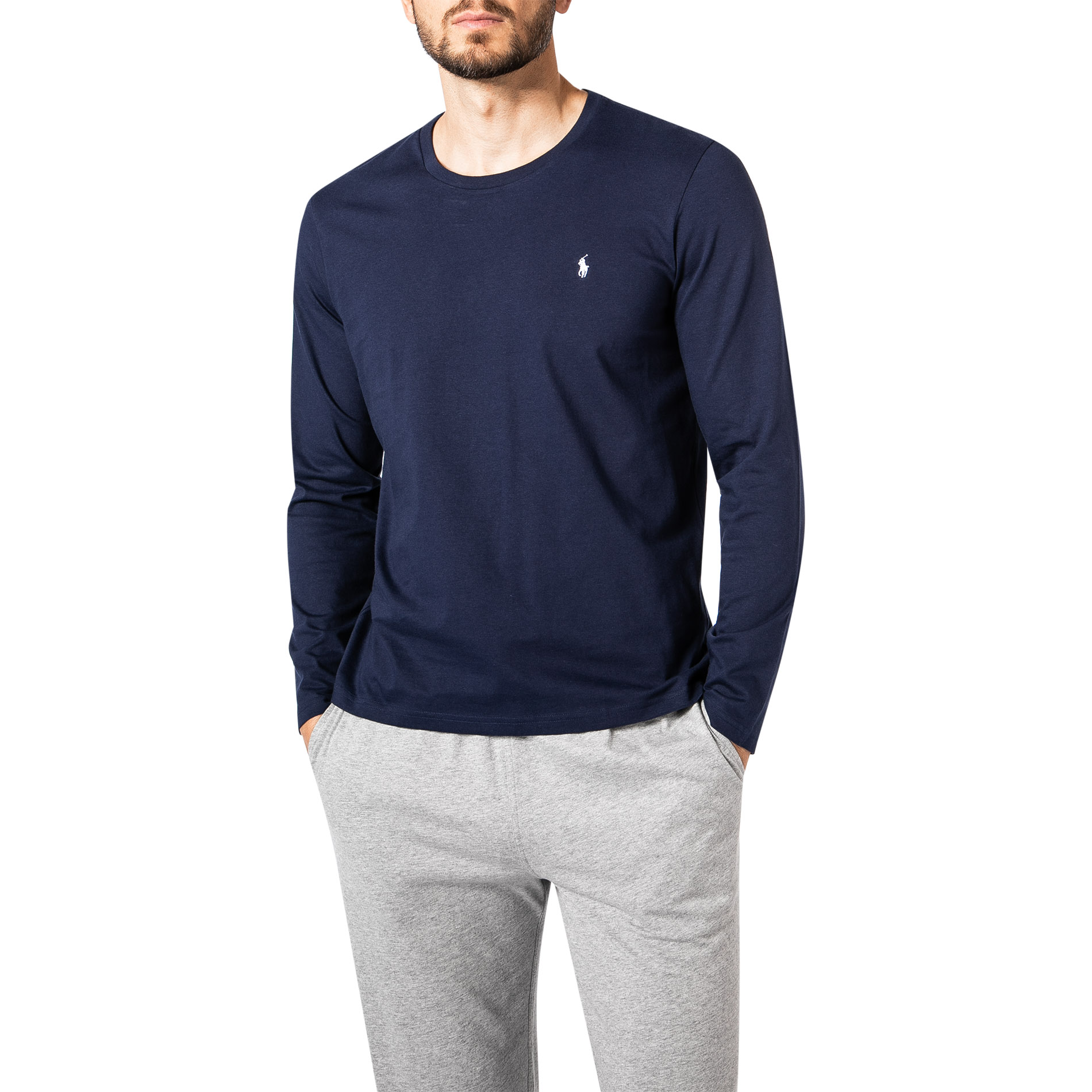 Polo Ralph Lauren Herren Longsleeve blau Jersey-Baumwolle unifarben