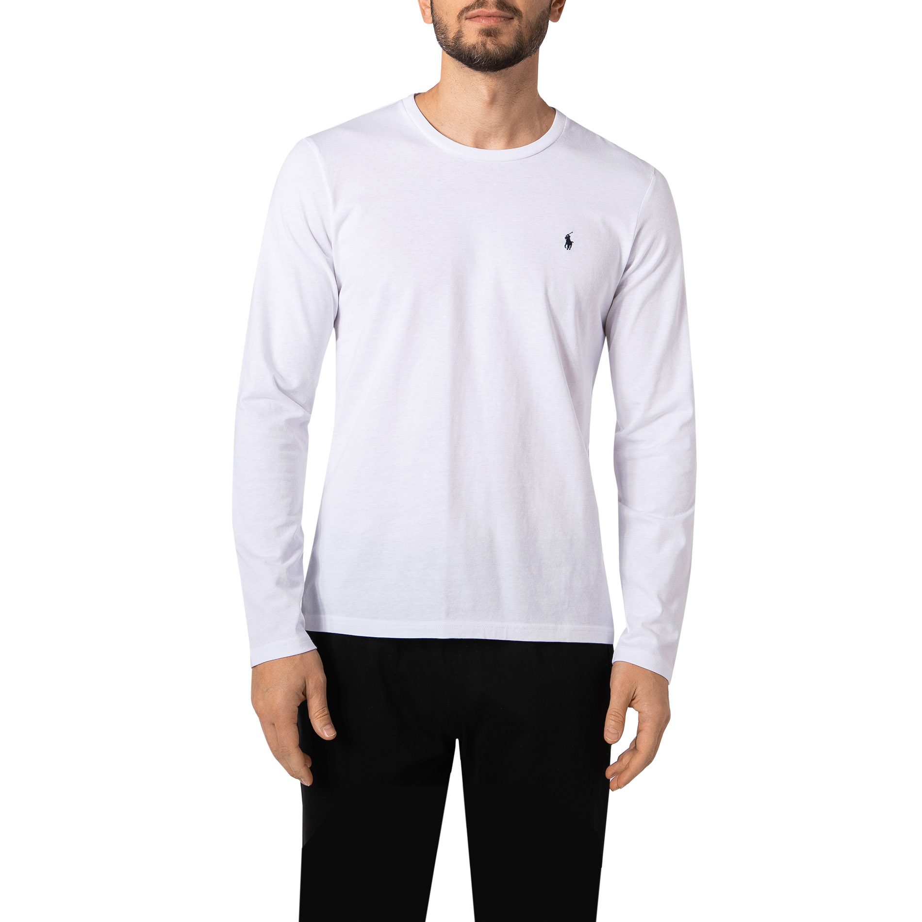 Polo Ralph Lauren Herren Longsleeve weiß Jersey-Baumwolle unifarben