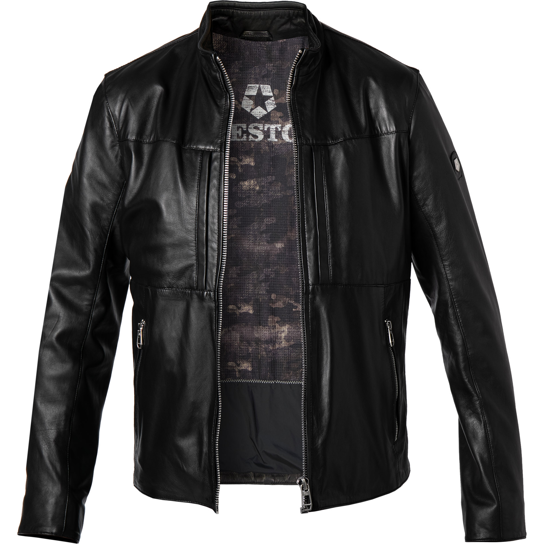 MILESTONE Herren Lederjacke schwarz unifarben
