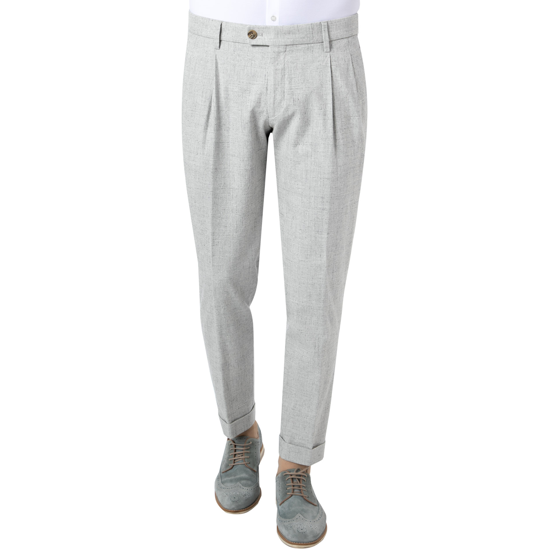 HILTL Herren Bundfaltenhose blau Baumwolle kariert