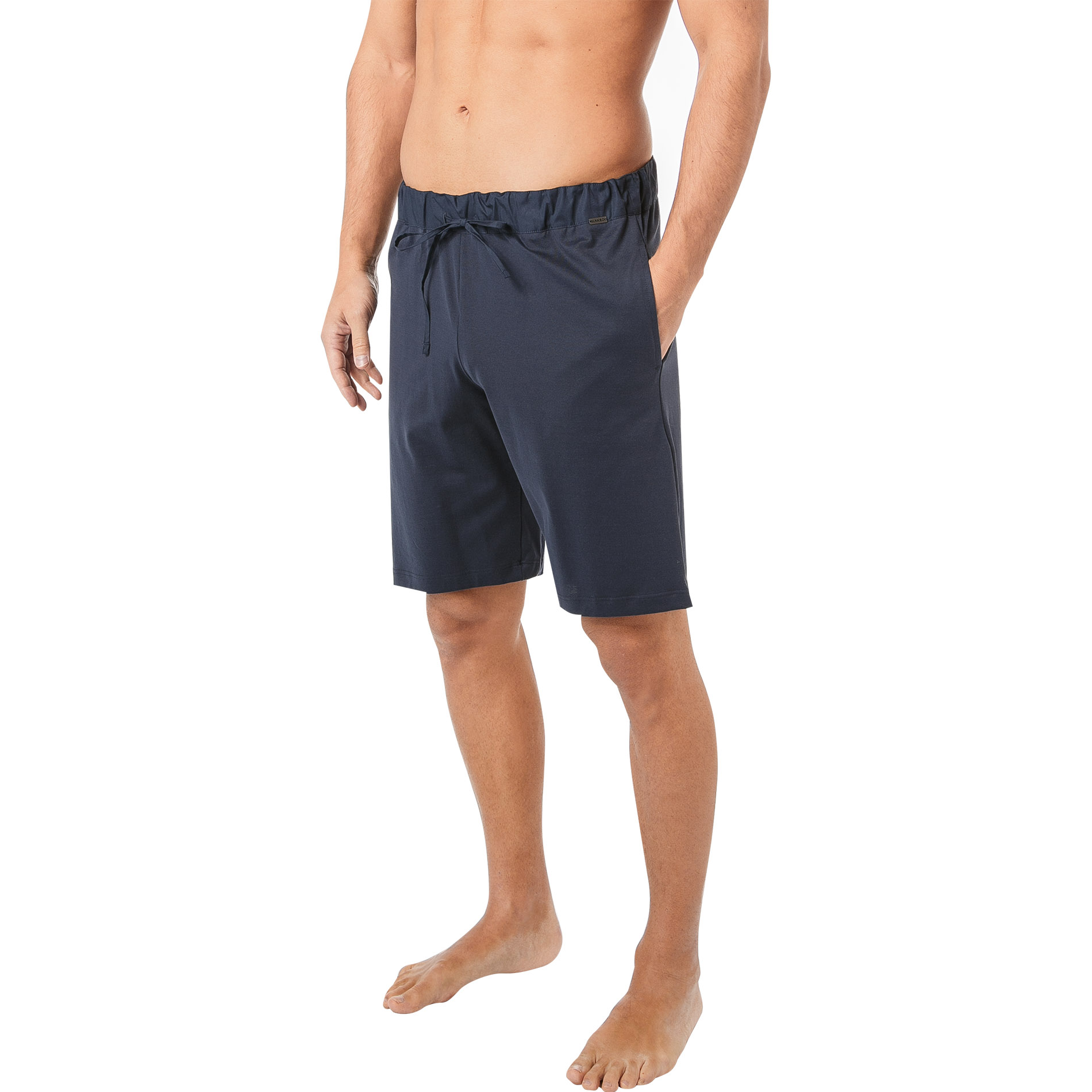 HANRO Herren Pyjamashorts blau Jersey-Baumwolle unifarben