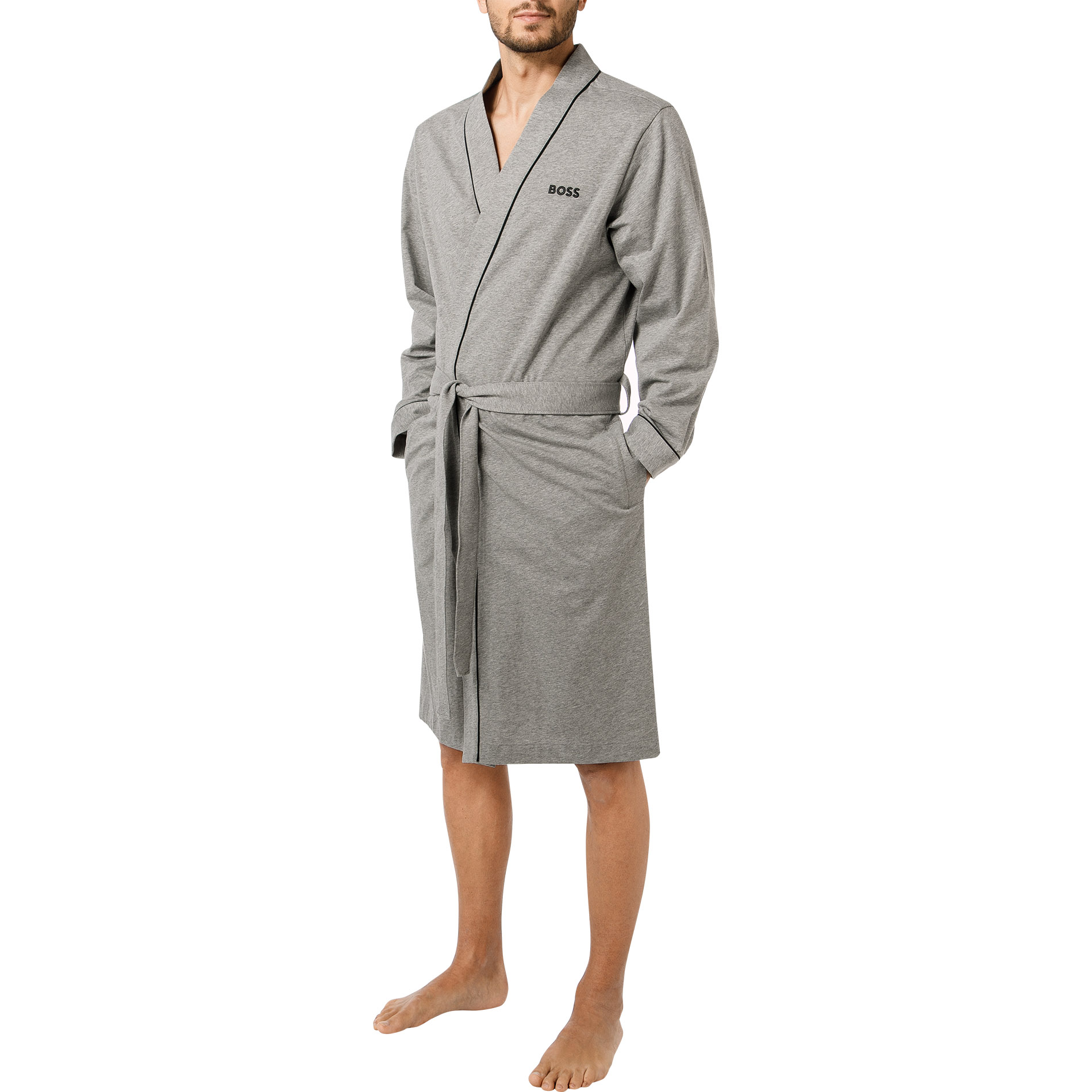 BOSS Black Herren Bademantel grau Baumwolle & Mix unifarben