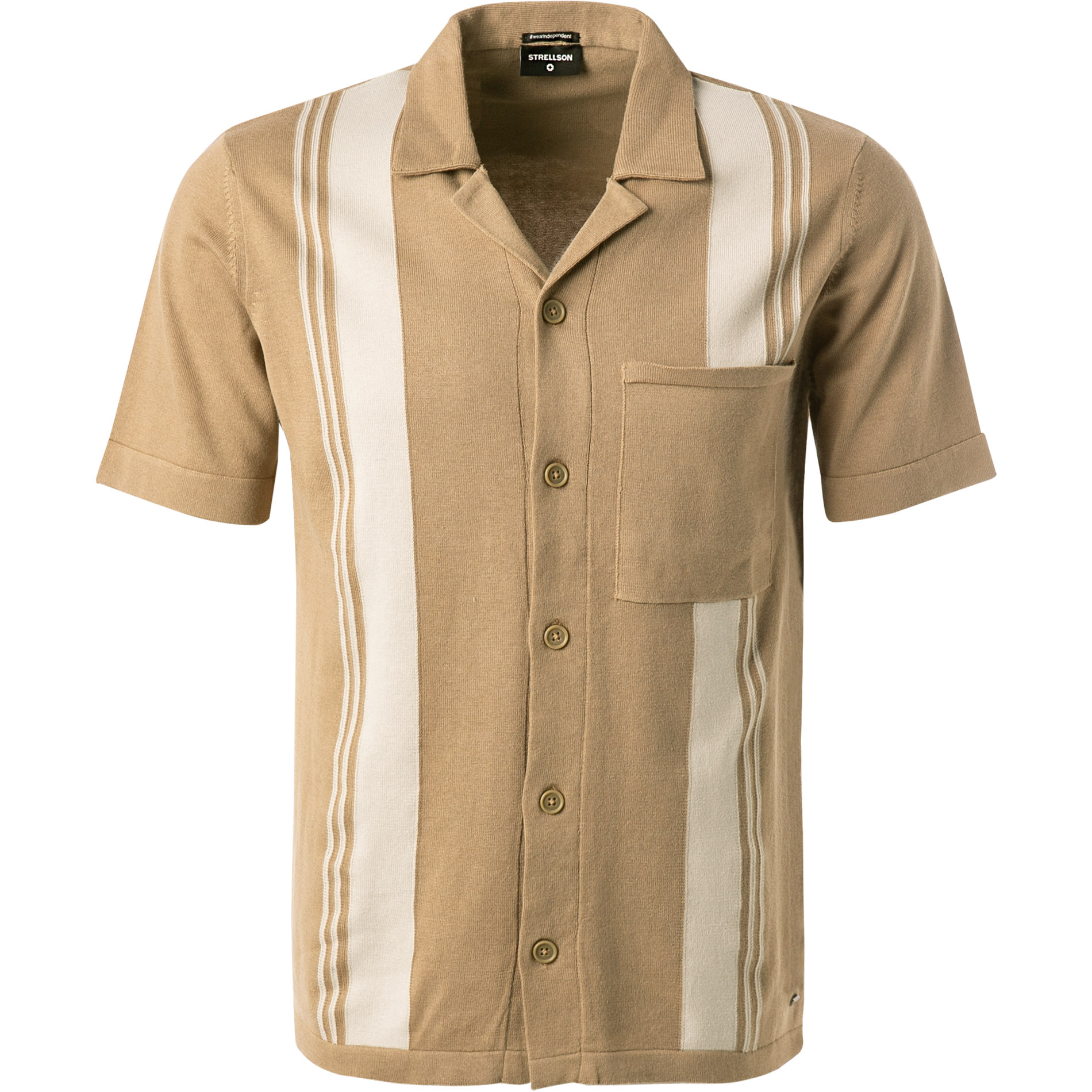 Strellson Herren Strickhemd beige gestreift