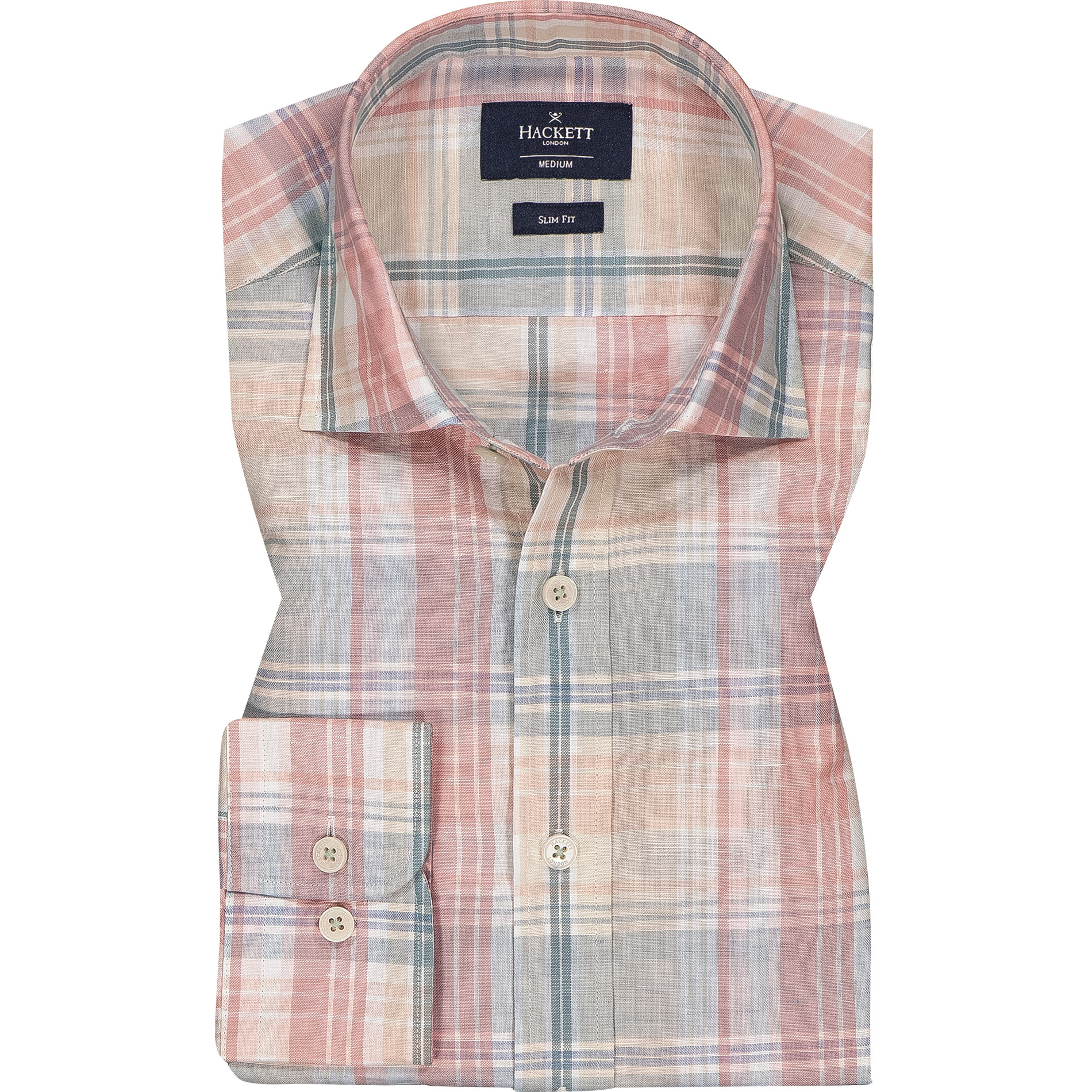HACKETT Herren Hemd rosa Leinen Slim Fit