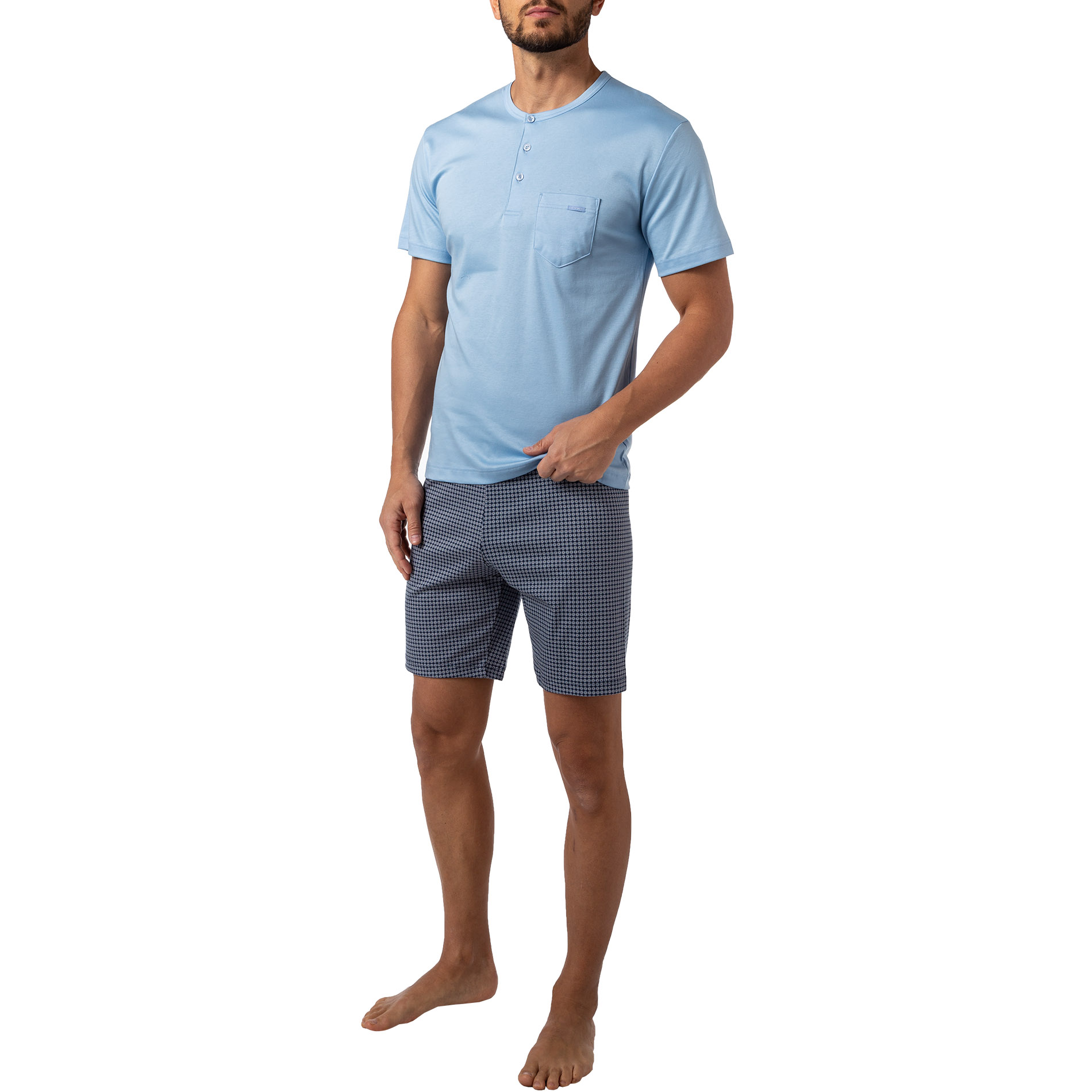 CALIDA Herren Pyjama blau Jersey-Baumwolle gemustert