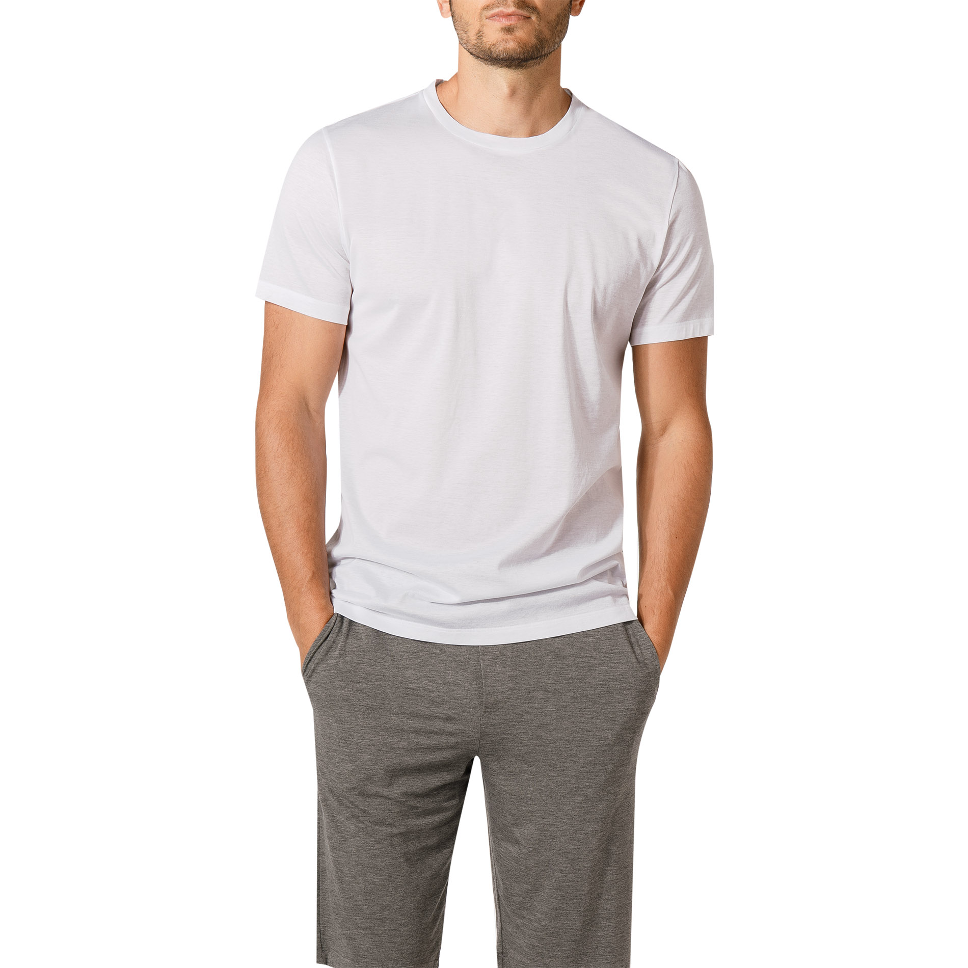 HANRO Herren T-Shirt weiß Jersey-Baumwolle unifarben