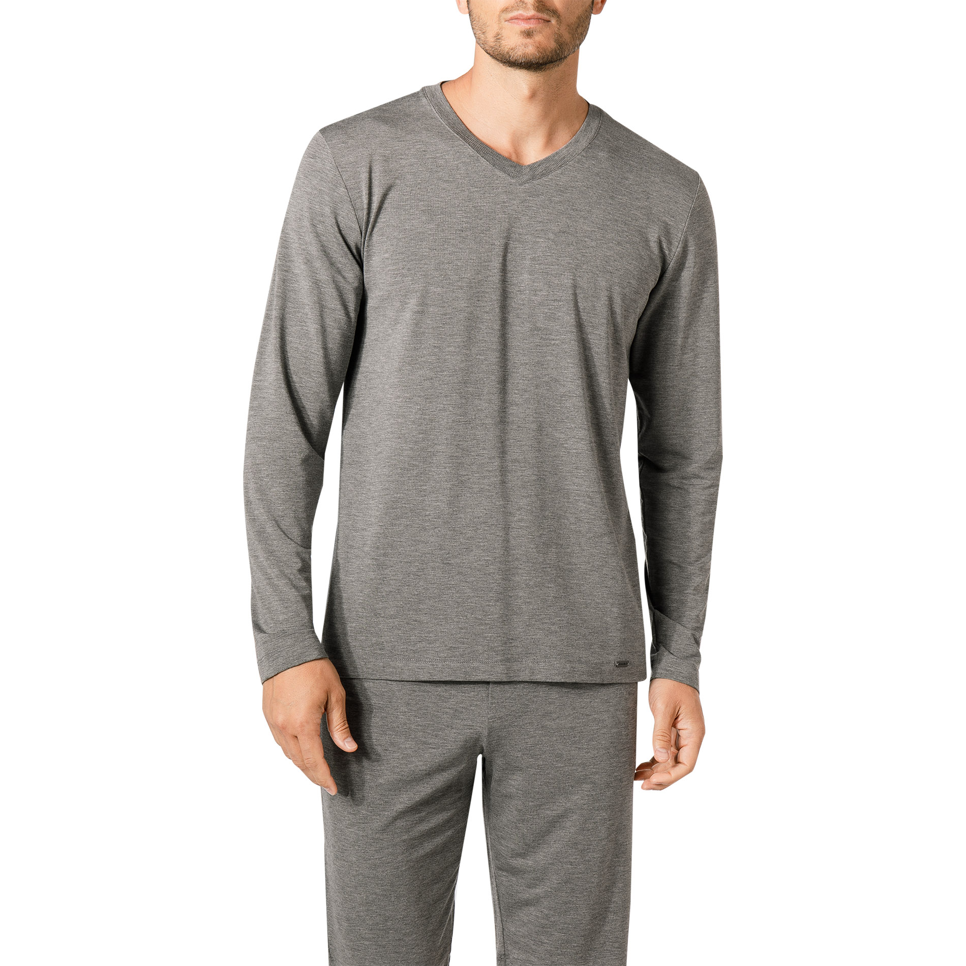 HANRO Herren Longsleeve grau Mikrofaser meliert