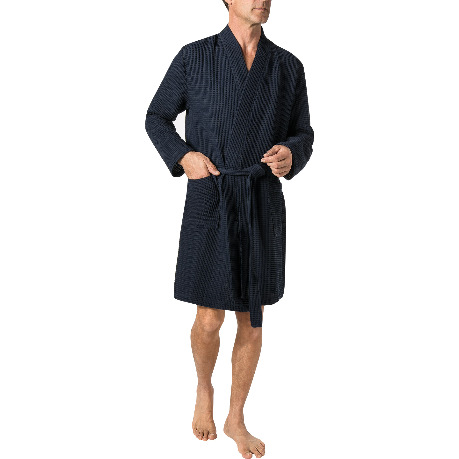 Schiesser Herren Bademantel blau unifarben