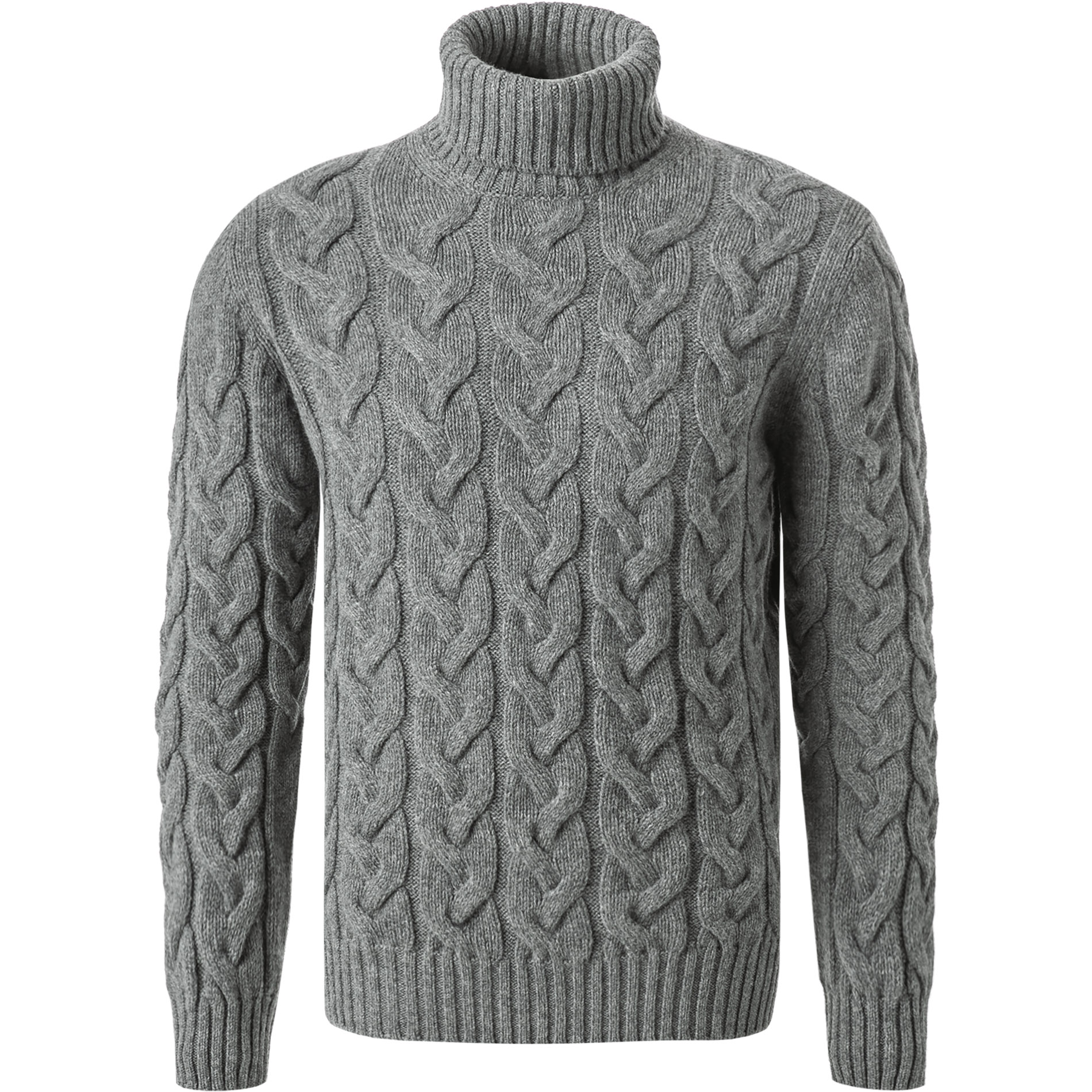 Gran Sasso Herren Rollkragenpullover grau Schurwolle unifarben