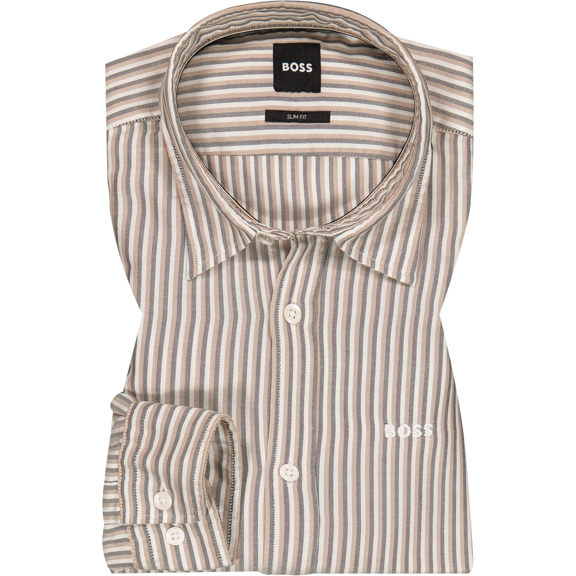 BOSS Black Herren Hemd beige gestreift Slim Fit