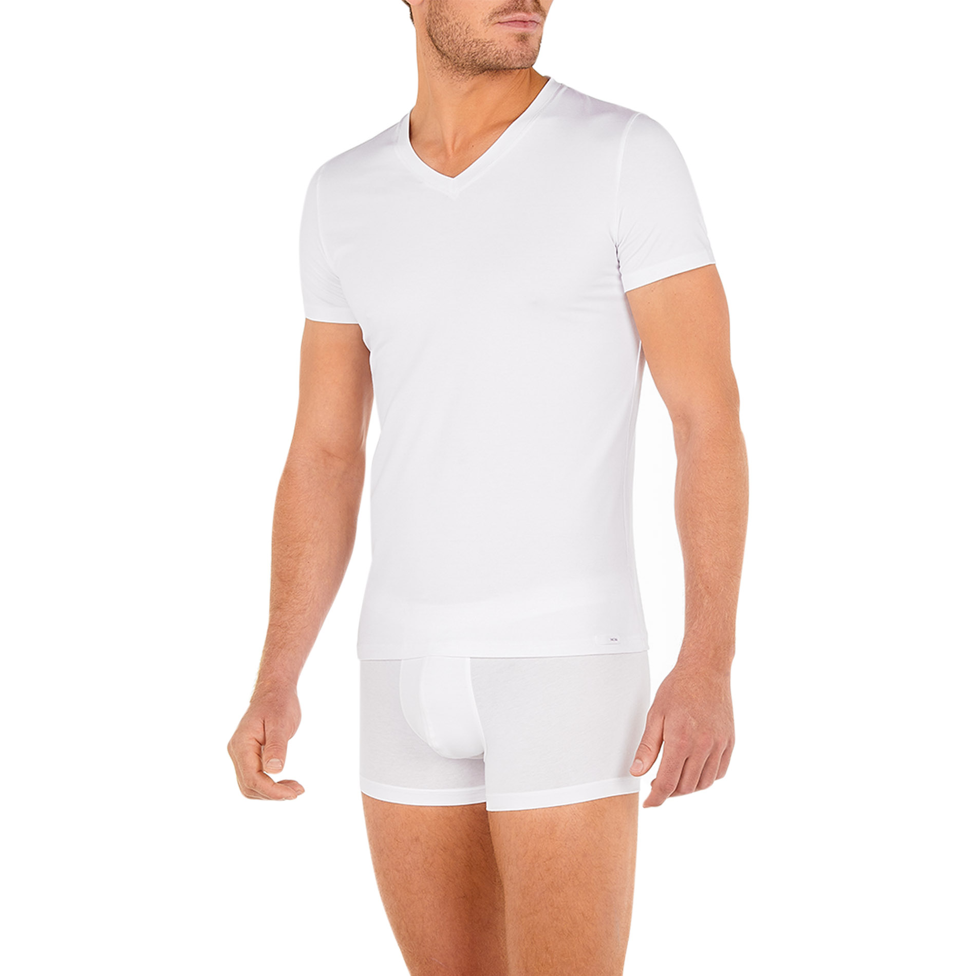 Hom Herren T-Shirt Weiß Mikrofaser Unifarben
