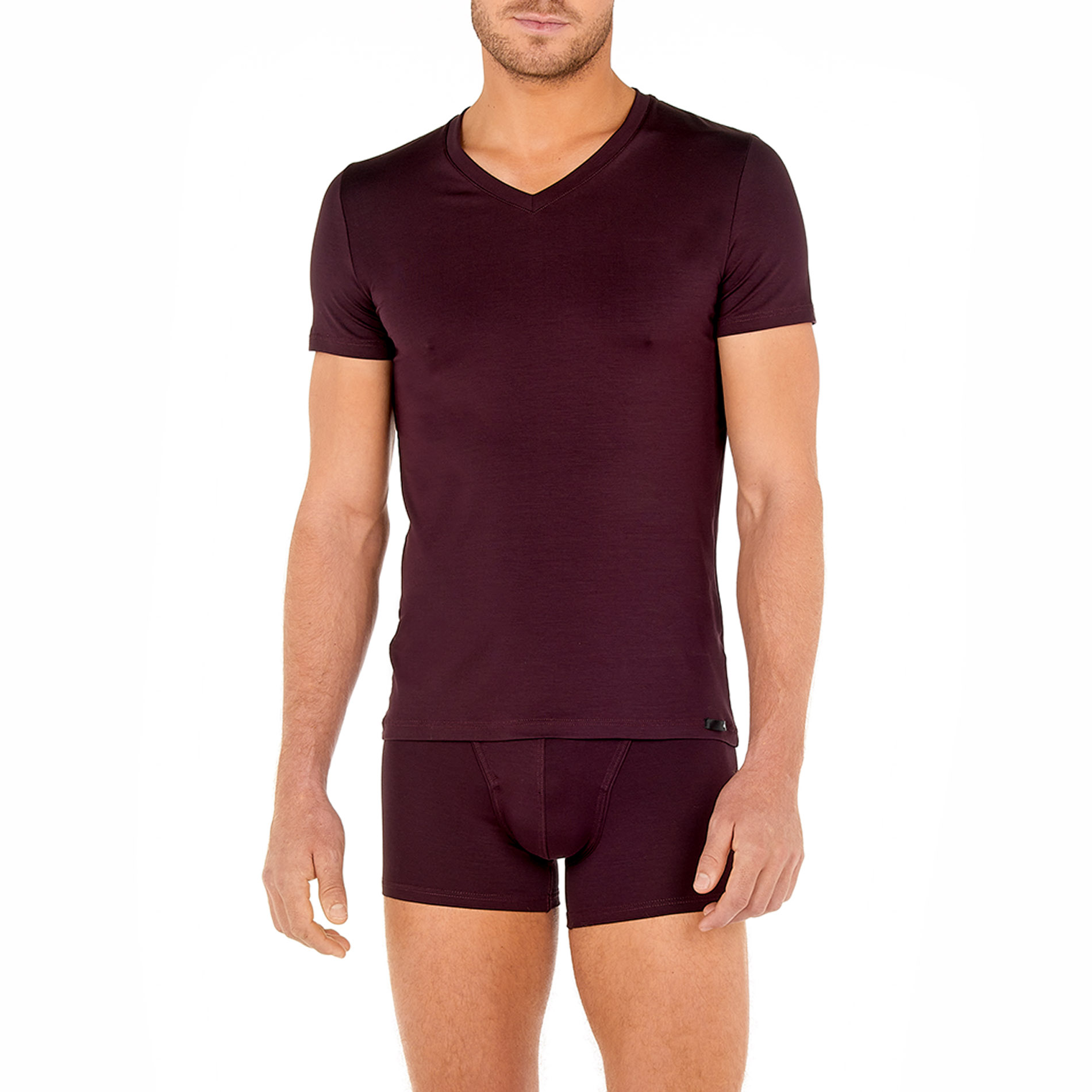 HOM Herren T-Shirt rot Mikrofaser unifarben