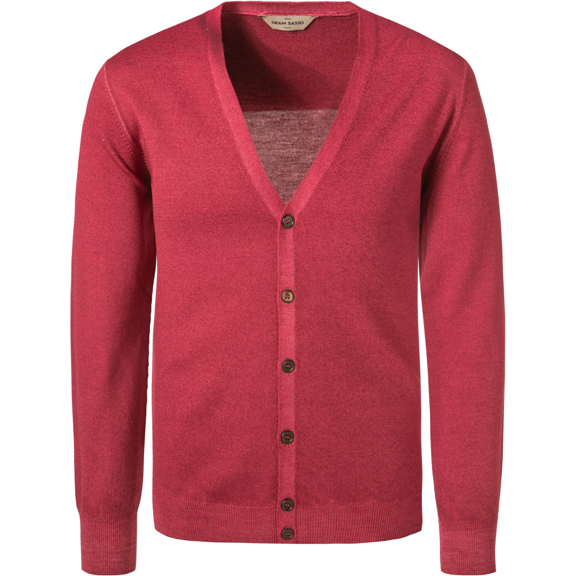 Gran Sasso Herren Cardigan rot Schurwolle unifarben