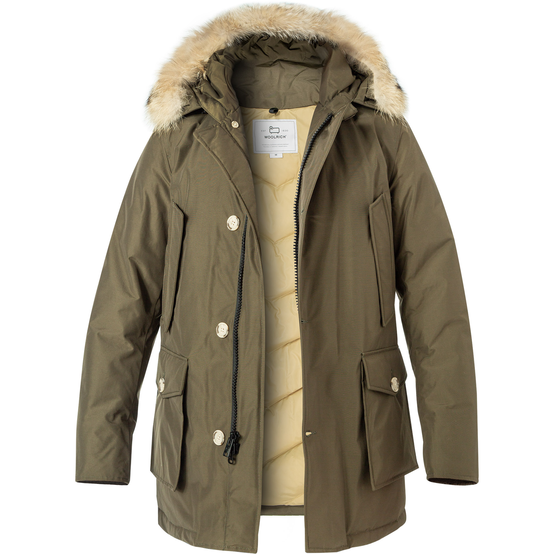 WOOLRICH Herren Daunenparka grün Mikrofaser unifarben