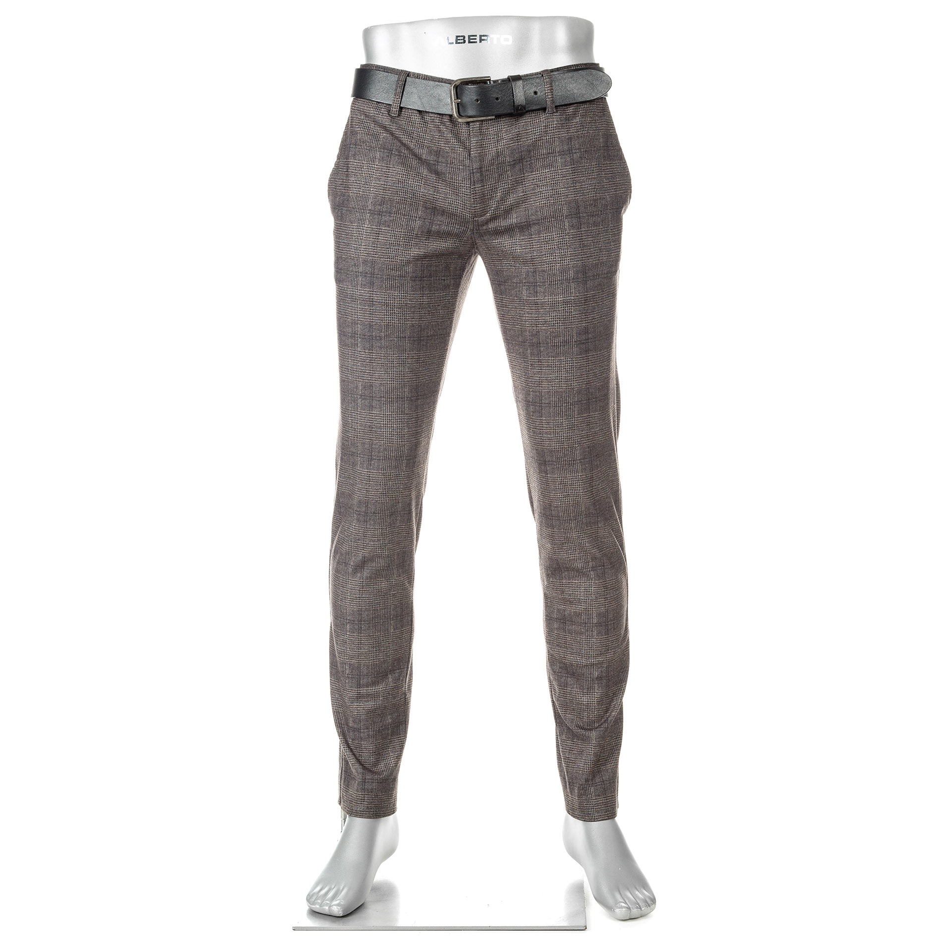 Alberto Herren Hose braun Jersey kariert Slim Fit