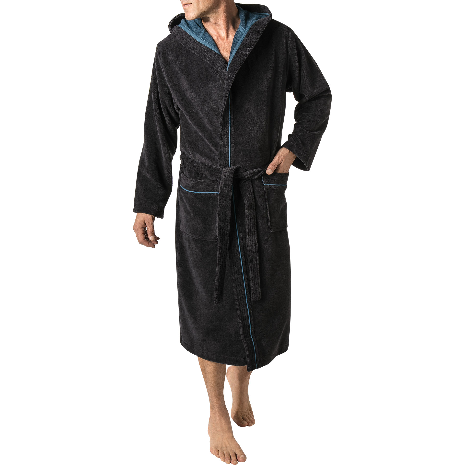 Morgenstern Herren Bademantel schwarz unifarben