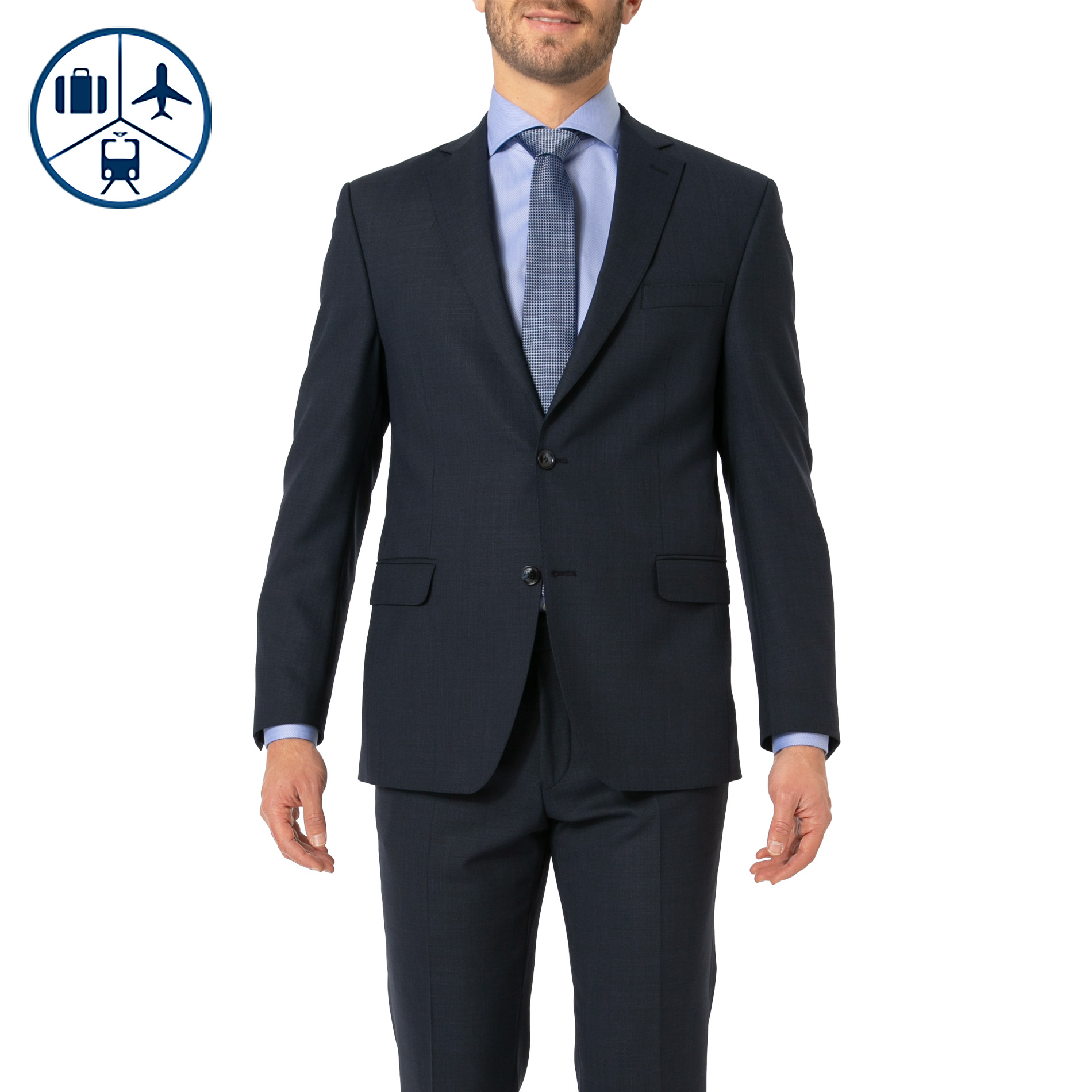 Carl Gross Herren Sakko blau Woll-Stretch meliert