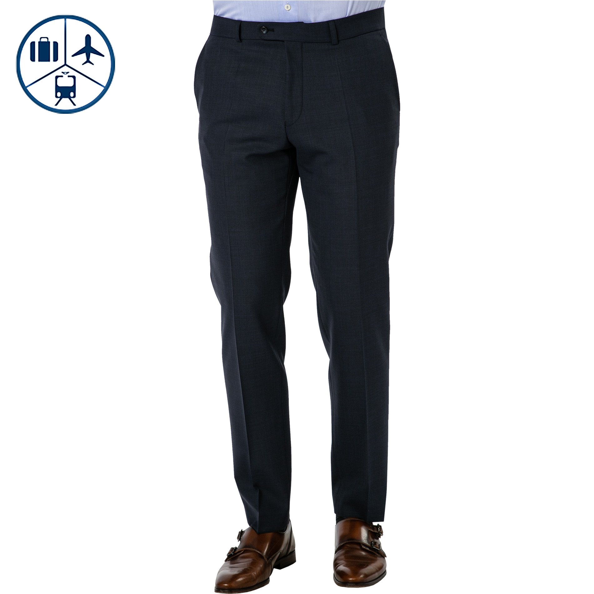 Carl Gross Herren Hose blau Woll-Stretch meliert