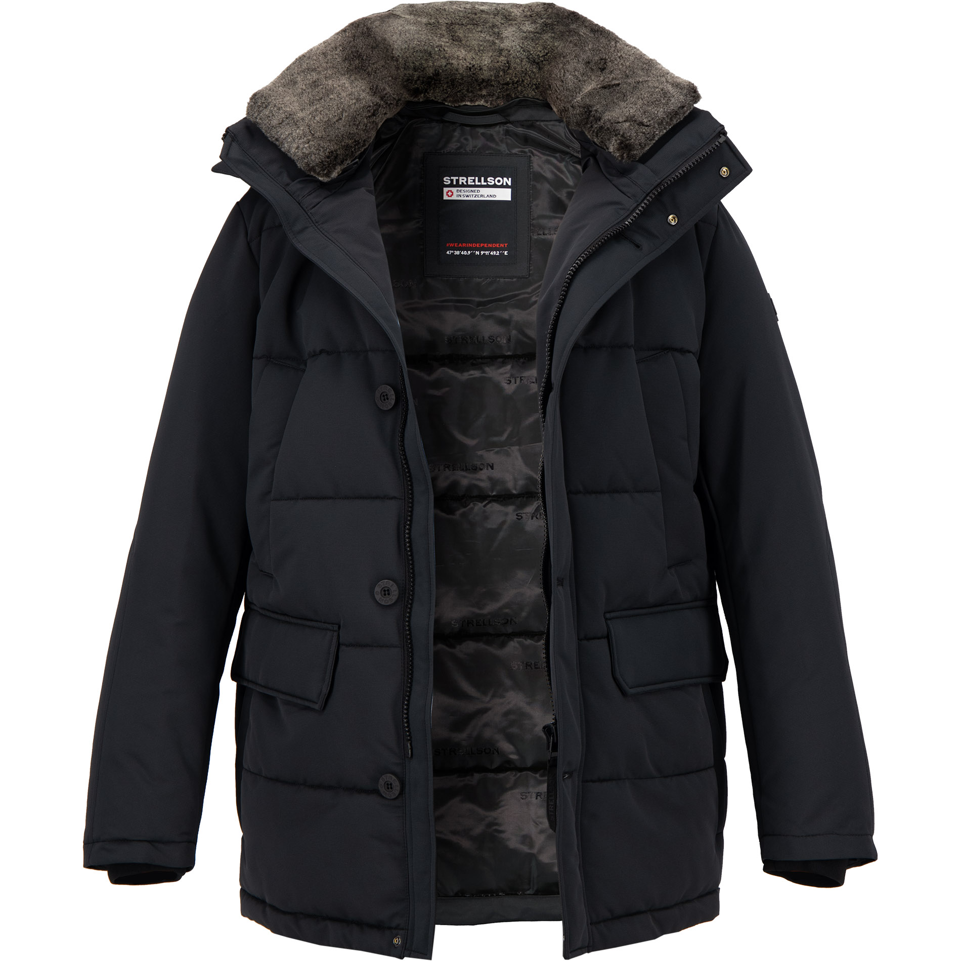 Strellson Herren Steppjacke schwarz Mikrofaser unifarben