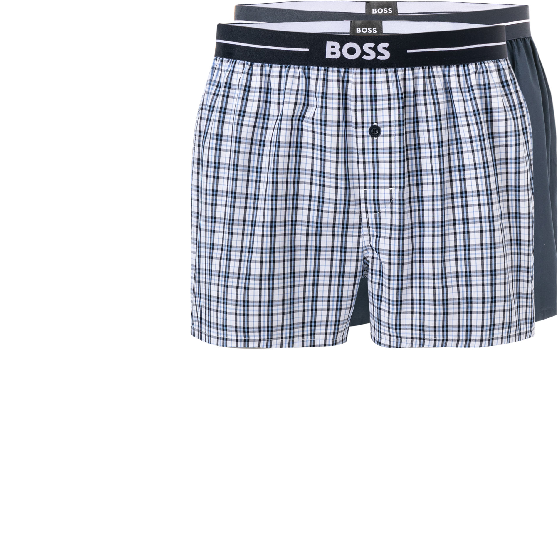 Boss Black Herren Pyjama-Shorts Blau Baumwolle & Mix Kariert, unifarben