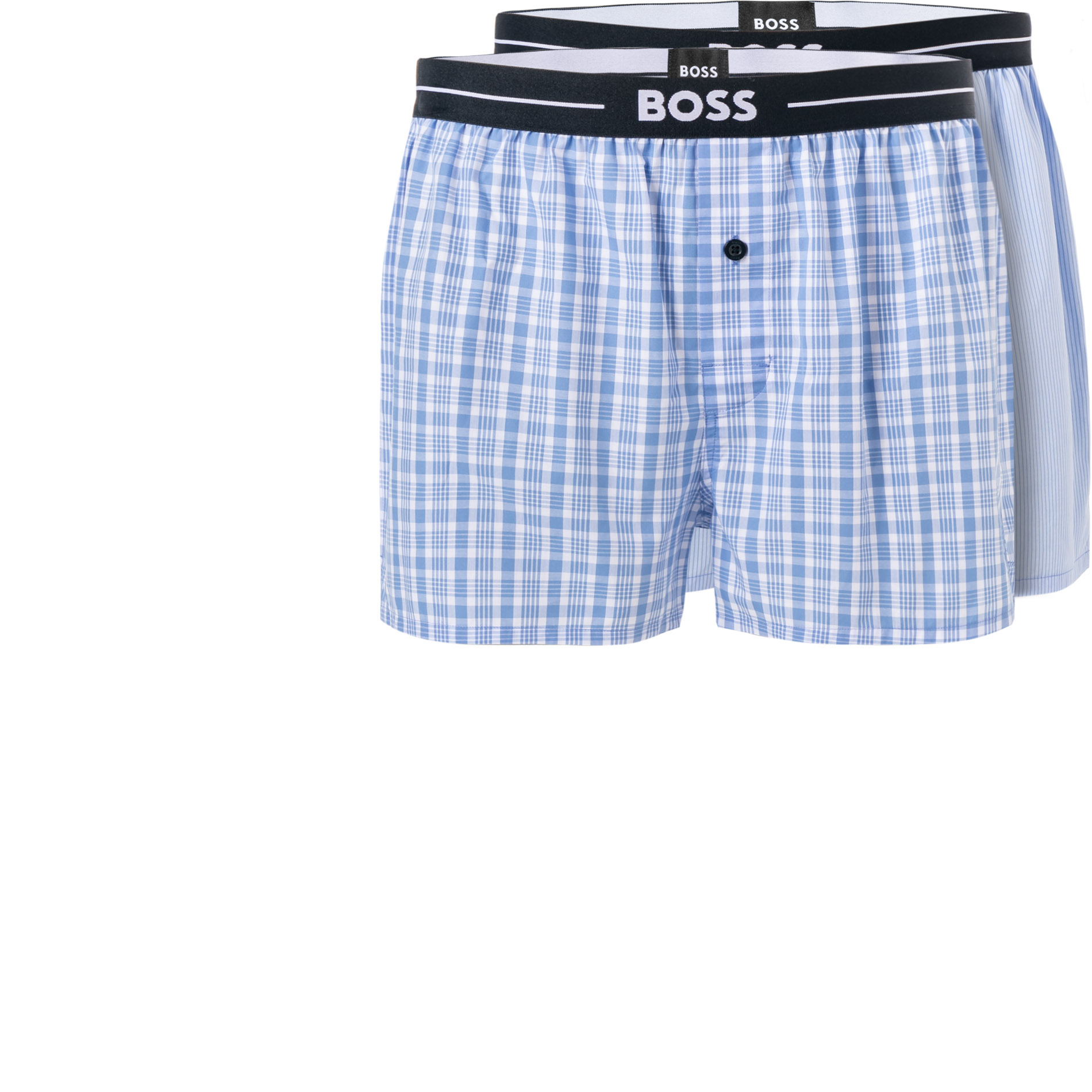 Boss Black Herren Pyjama-Shorts Blau Baumwolle & Mix Gestreift, Kariert