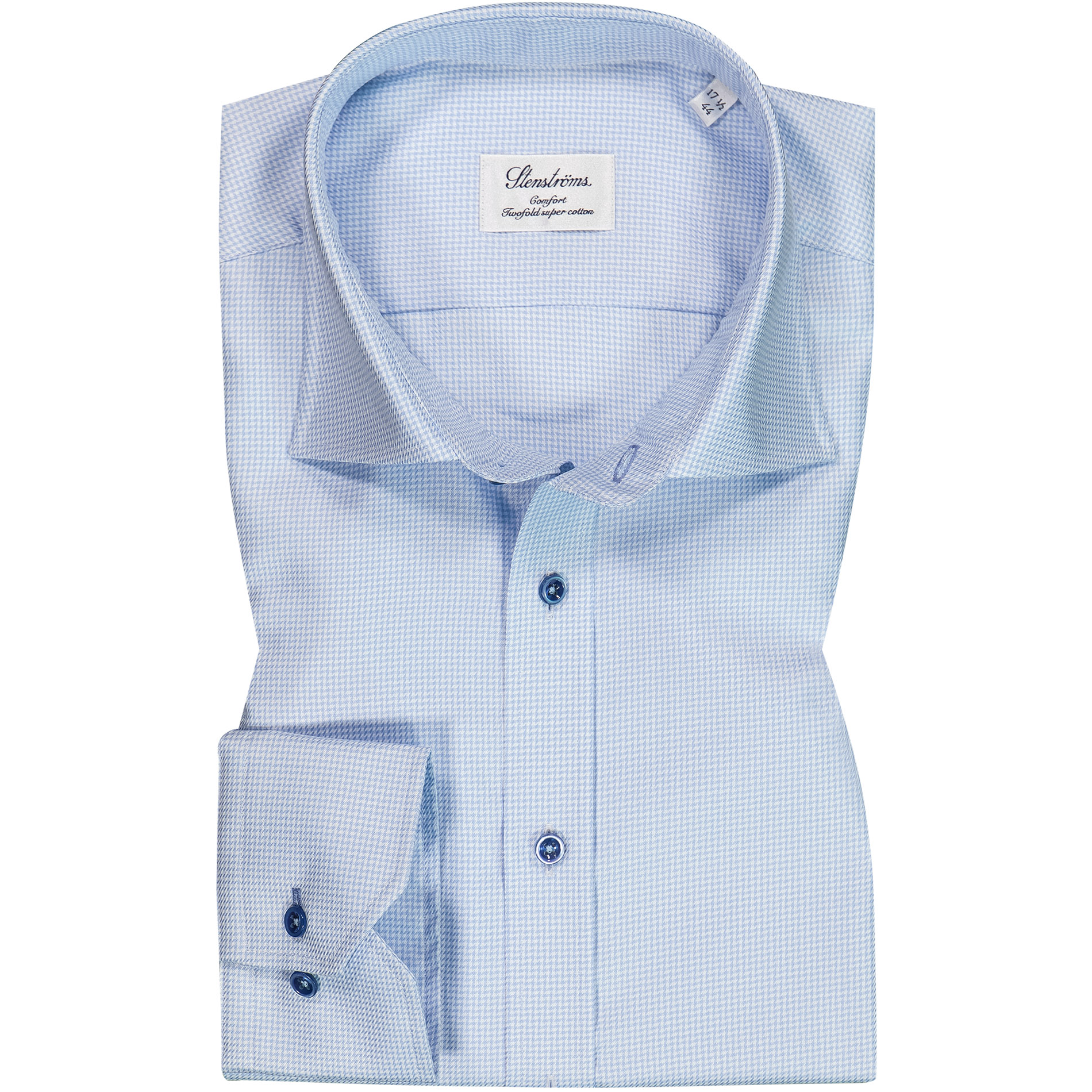 Stenströms Herren Hemd blau Baumwolle gemustert Comfort Fit