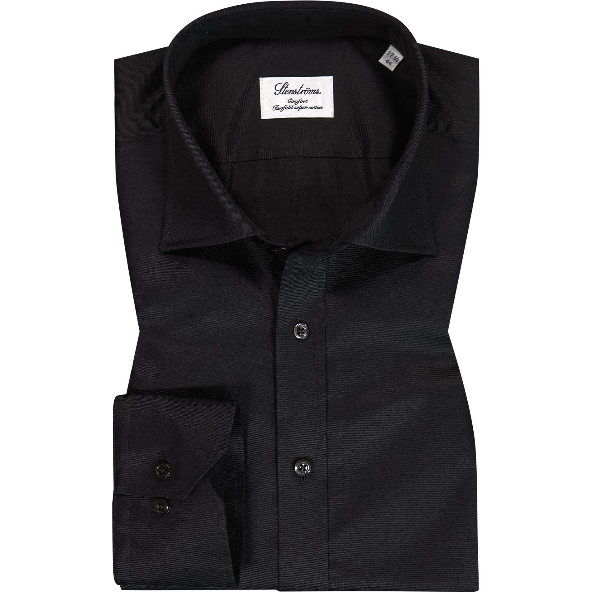Stenströms Herren Hemd schwarz Baumwolle Comfort Fit