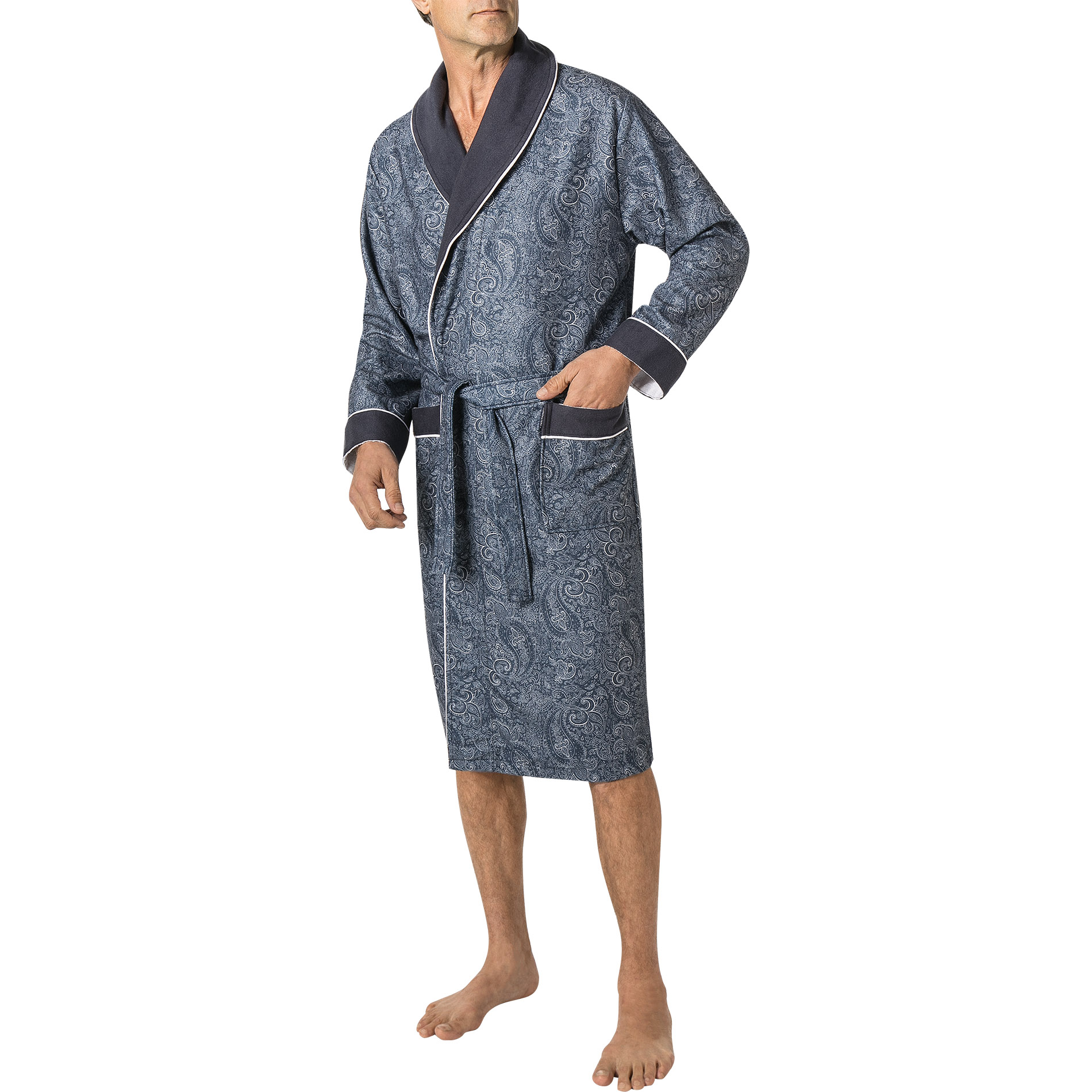 Morgenstern Herren Bademantel blau gemustert