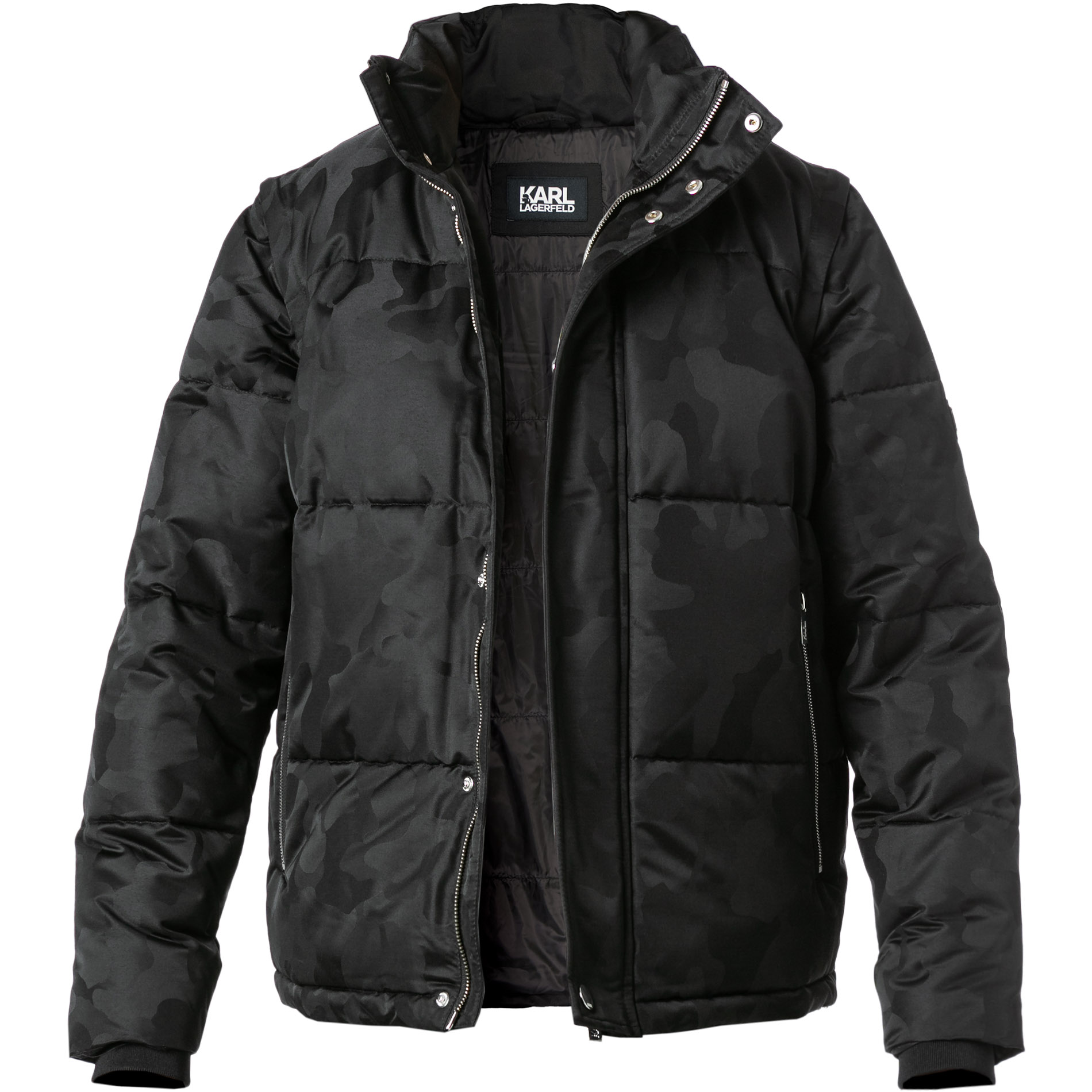 KARL LAGERFELD Herren Steppjacke schwarz Mikrofaser gemustert