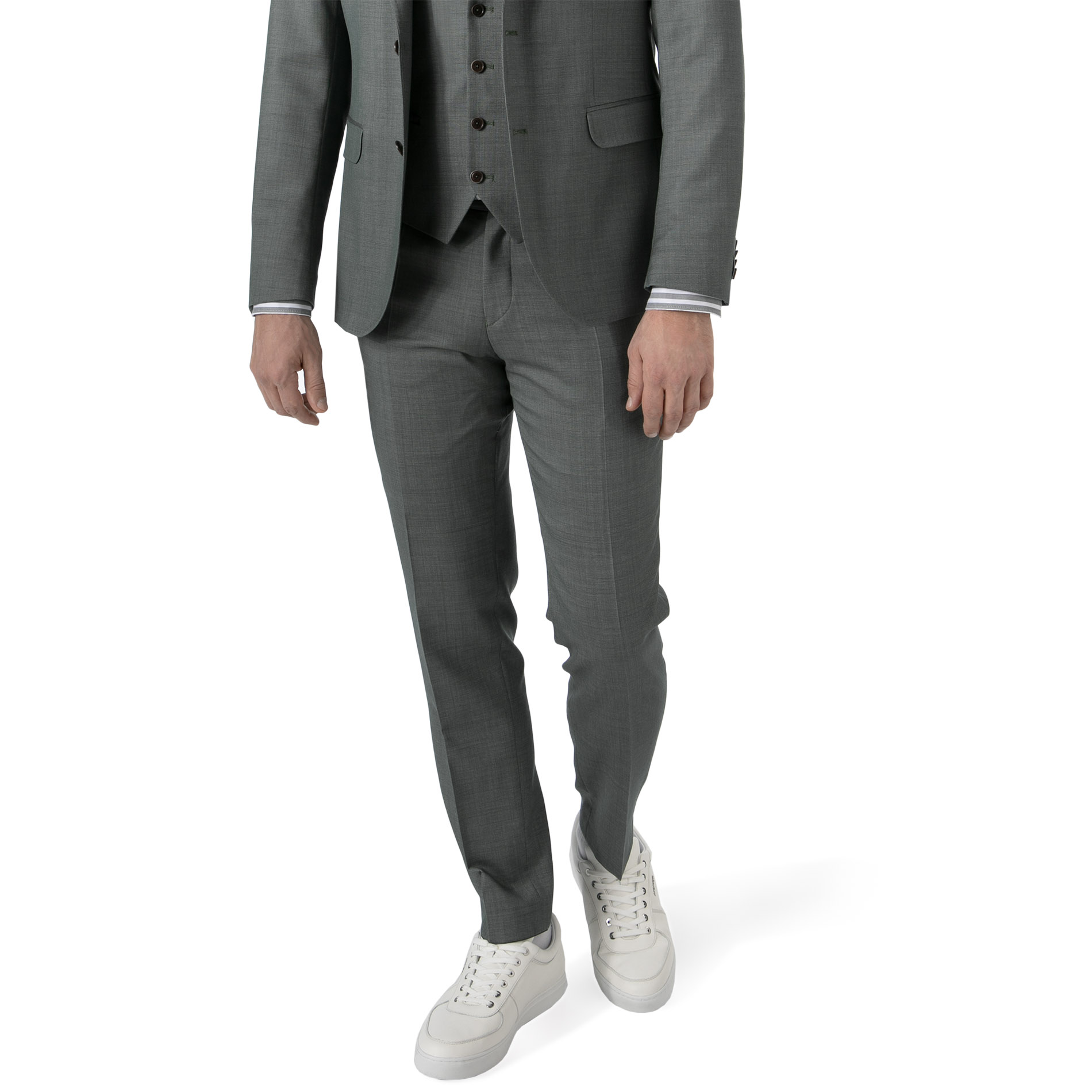 CG Herren Hose grün Schurwoll-Stretch meliert Slim Fit