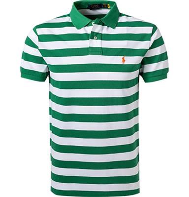 Polo-Shirt, Custom Slim Fit, Baumwoll-Piqué, grün-weiß gestreift