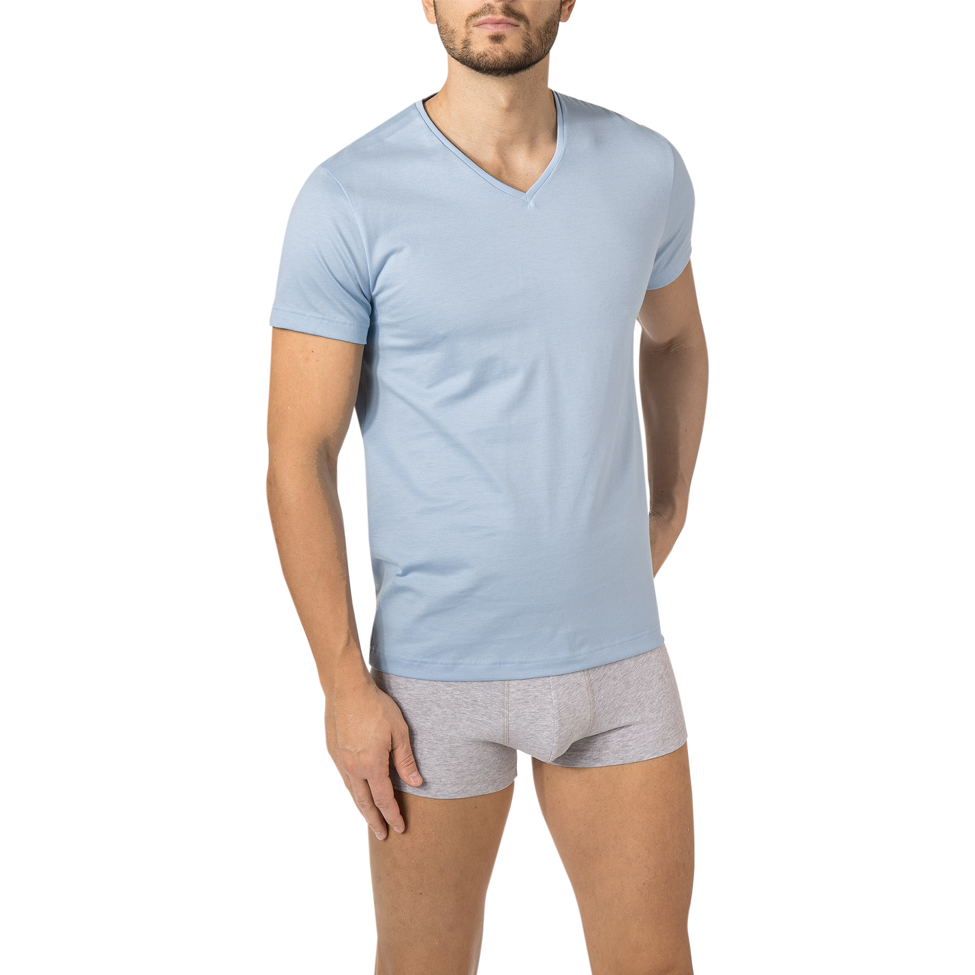 CALIDA Herren T-Shirt blau Baumwolle unifarben