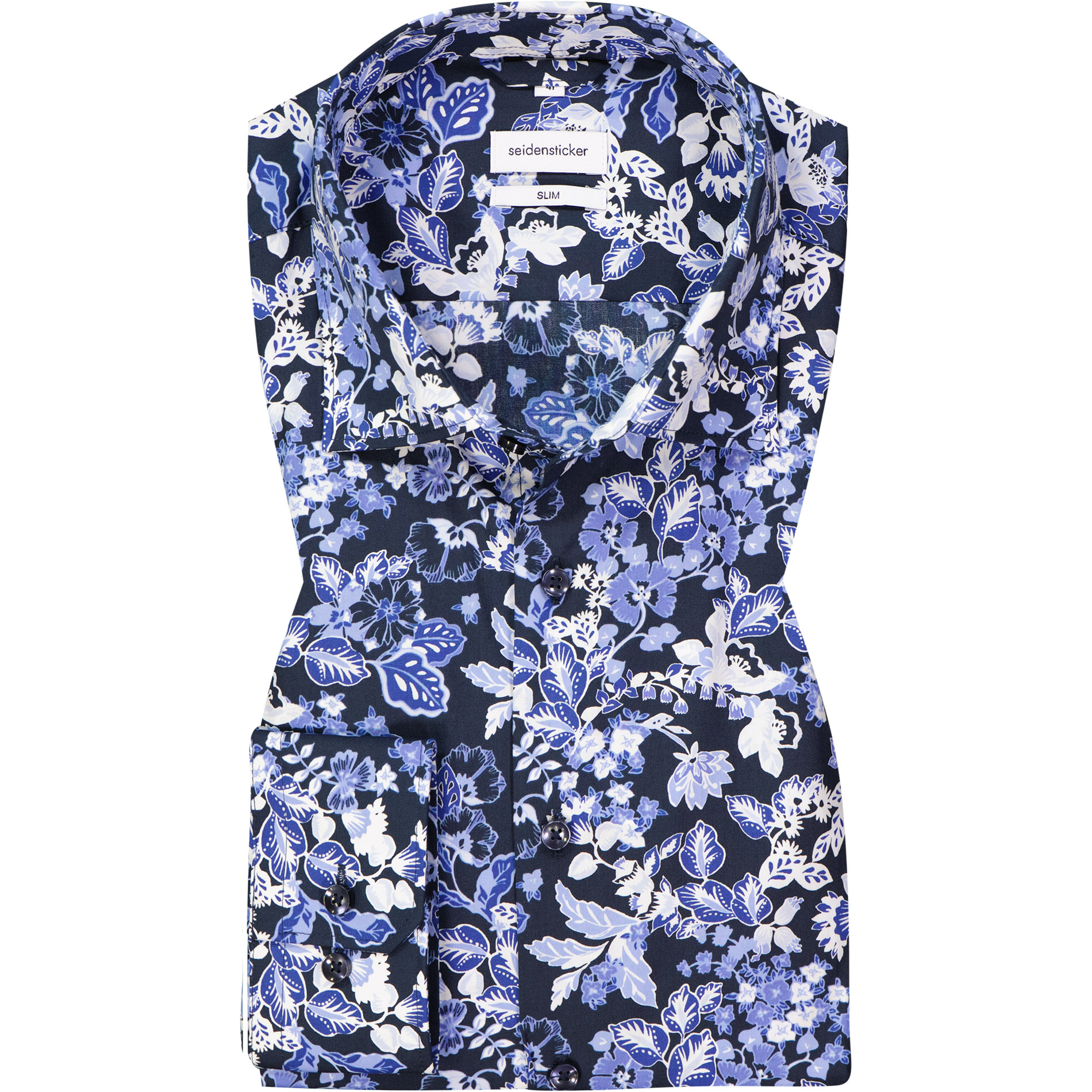 Seidensticker Herren Hemd blau Baumwolle geblümt Slim Fit