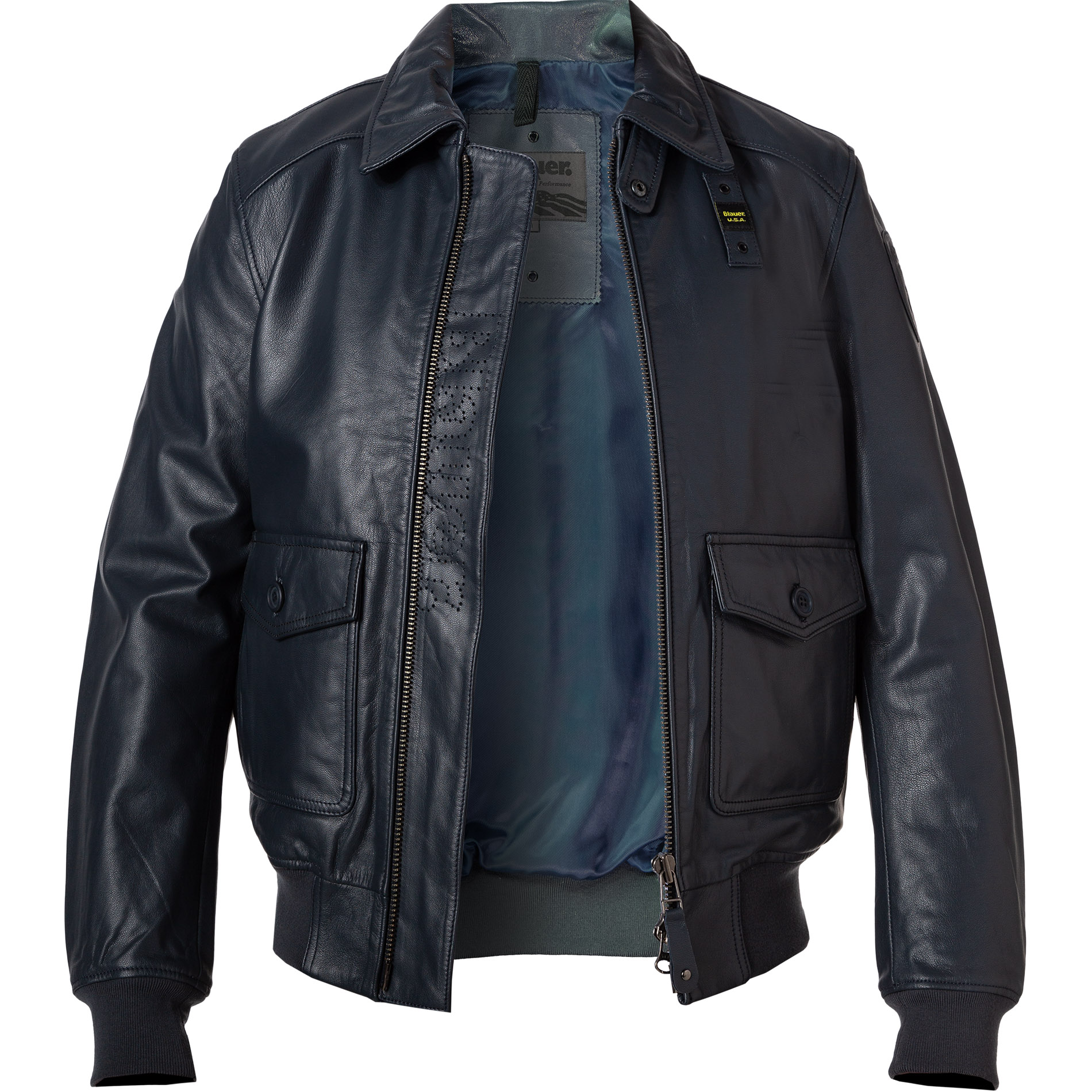 Blauer. USA Herren Lederblouson blau Ziegenleder unifarben