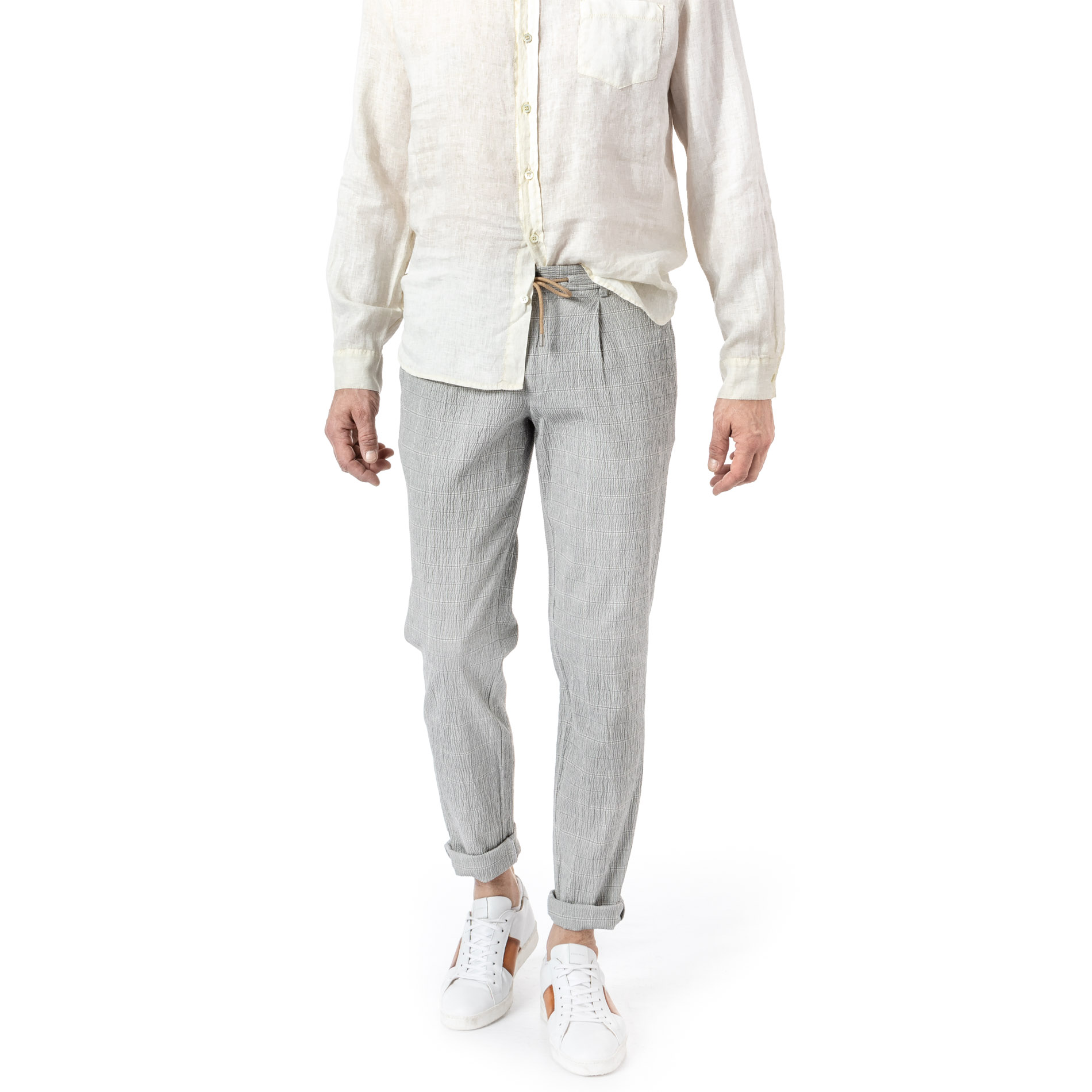 HILTL Herren Hose grau Baumwolle kariert Slim Fit