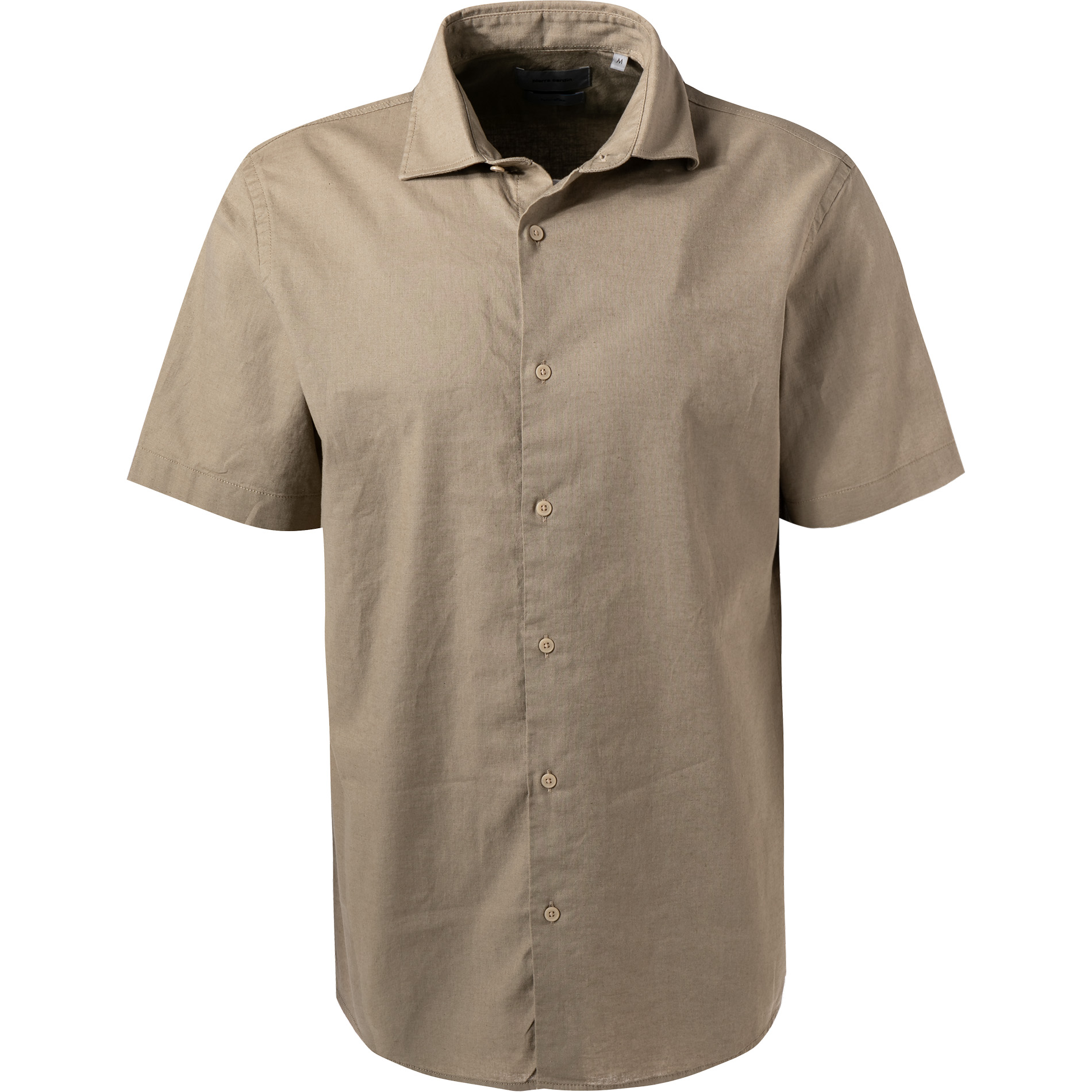 Pierre Cardin Herren Kurzarmhemd beige Baumwolle-Leinen