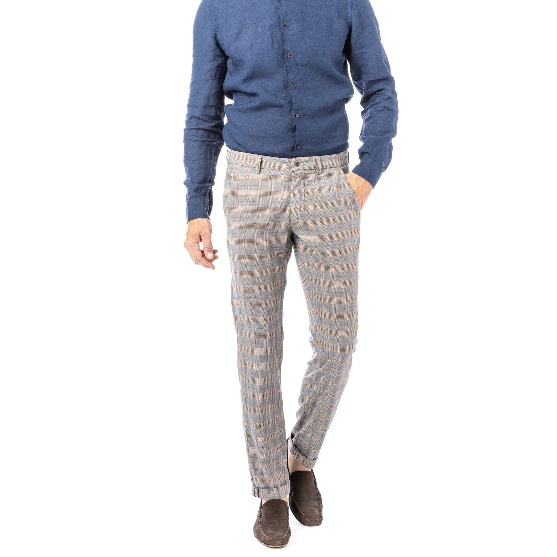Mason's Herren Hose braun kariert Slim Fit