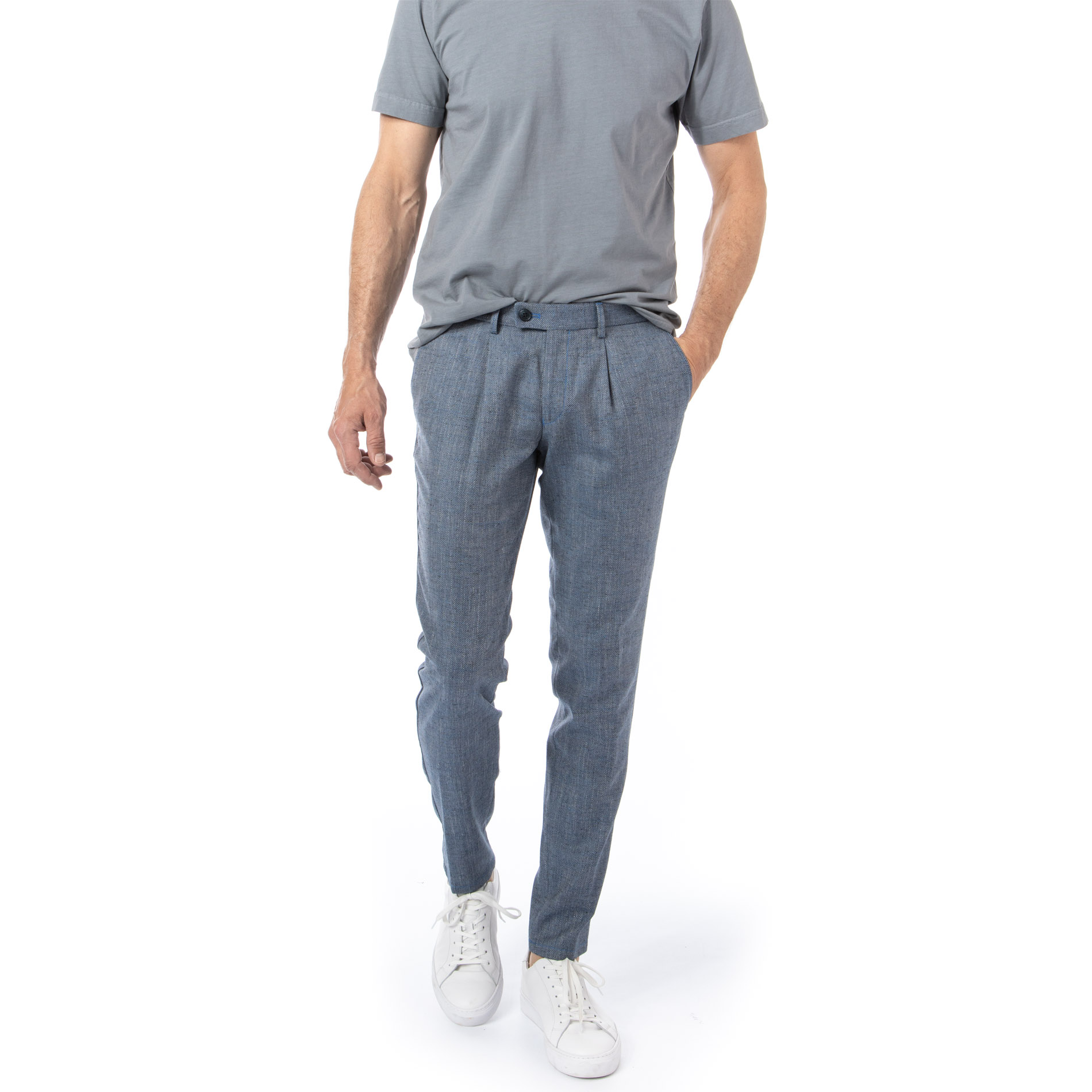 HILTL Herren Hose blau Schurwolle meliert Slim Fit