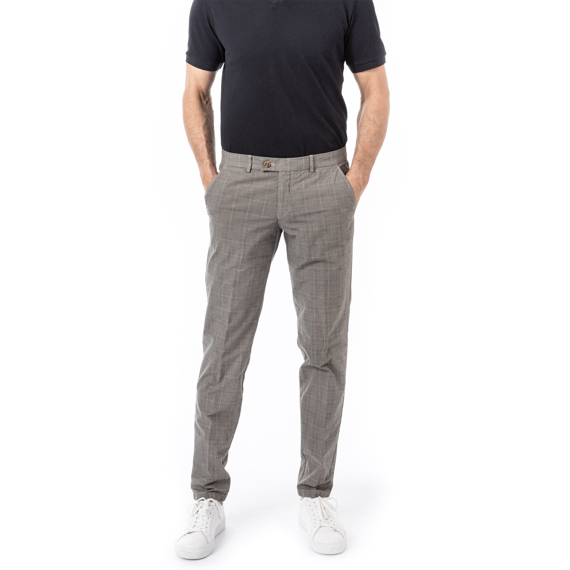 HILTL Herren Hose grau Baumwolle kariert Slim Fit
